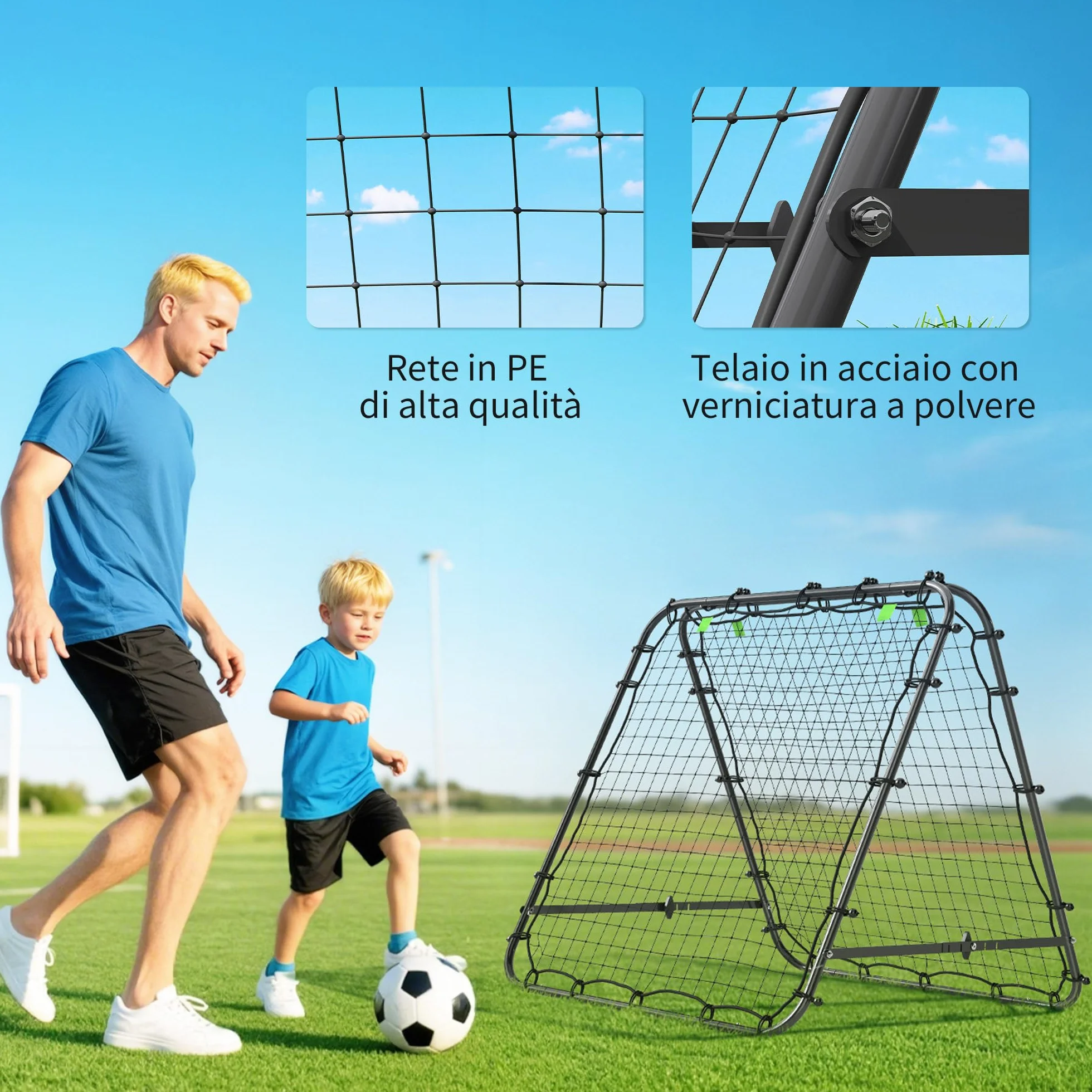 HOMCOM Rete di Rimbalzo per Calcio Pieghevole, Rete da Calcio Rimbalzante con Angolazione Regolabile in Acciaio, per Allenamento Baseball e Pallavolo, 100x95x90 cm