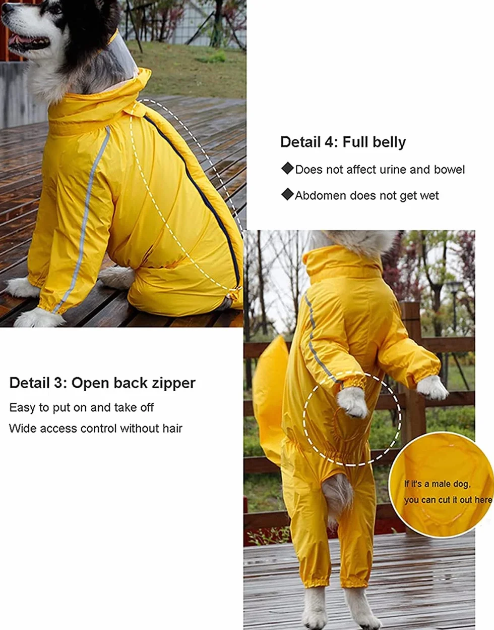 Siqi Pet Supplies Protezione Completa della Pancia a Quattro Zampe Copertura Impermeabile per Cani di Grossa Taglia Coda Impermeabile Poncho per Cani di Taglia Media e Grande-Yellow Bitch||11XL