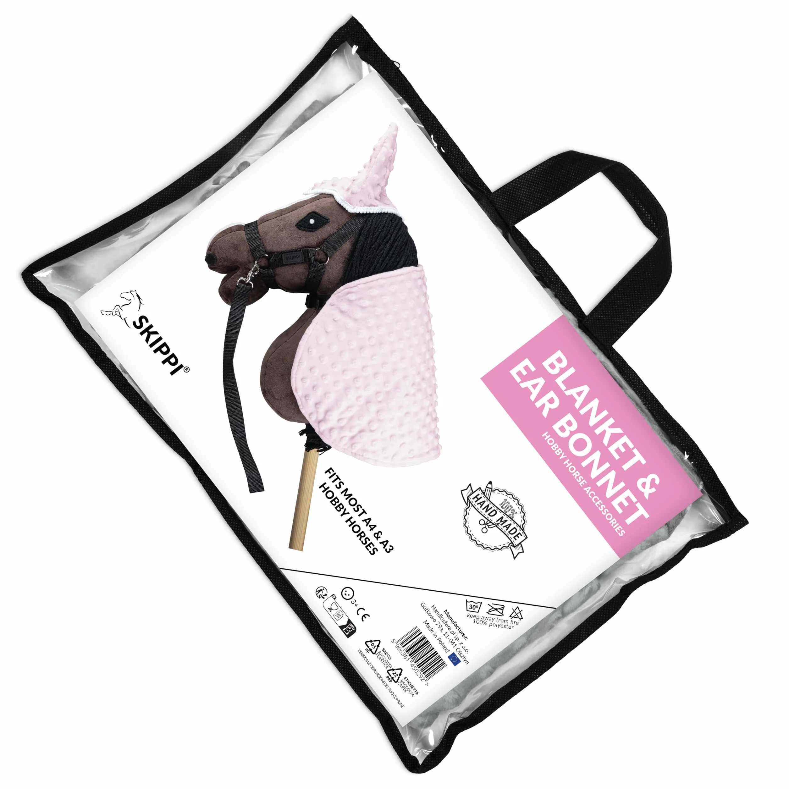 SKIPPI Coperta e Cuffietta per Hobby Horse - Rosa, Hobby Horse Accessori