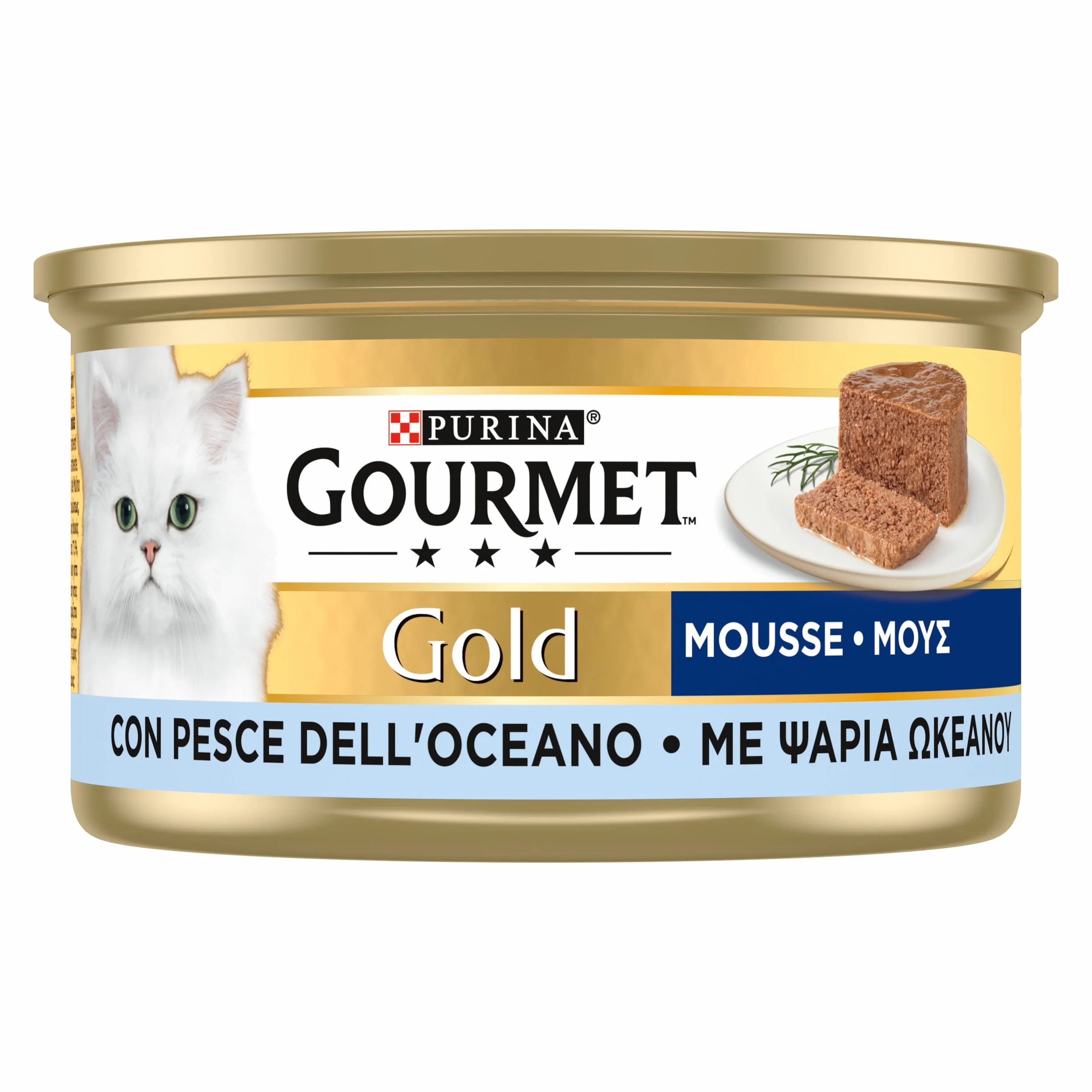 GOURMET Gold Mousse con Pesce dell'Oceano per Gatti Adulti, 24 x 85 g Cibo Umido