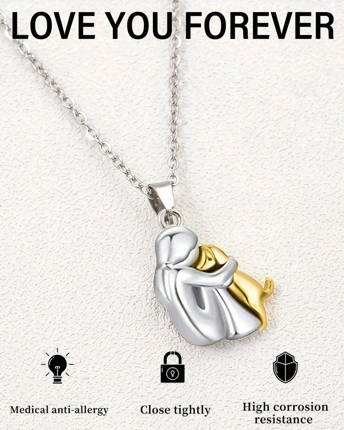 Collana con cane in argento sterling 925, ciondolo con abbraccio di cane e ragazza