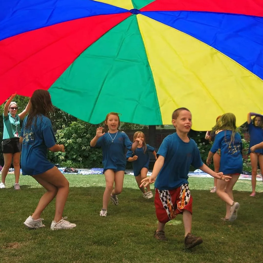 Paracadute Bambini Professionale 300 cm 3m Telo Arcobaleno con Maniglie per Giochi di Gruppo 12 Bambini