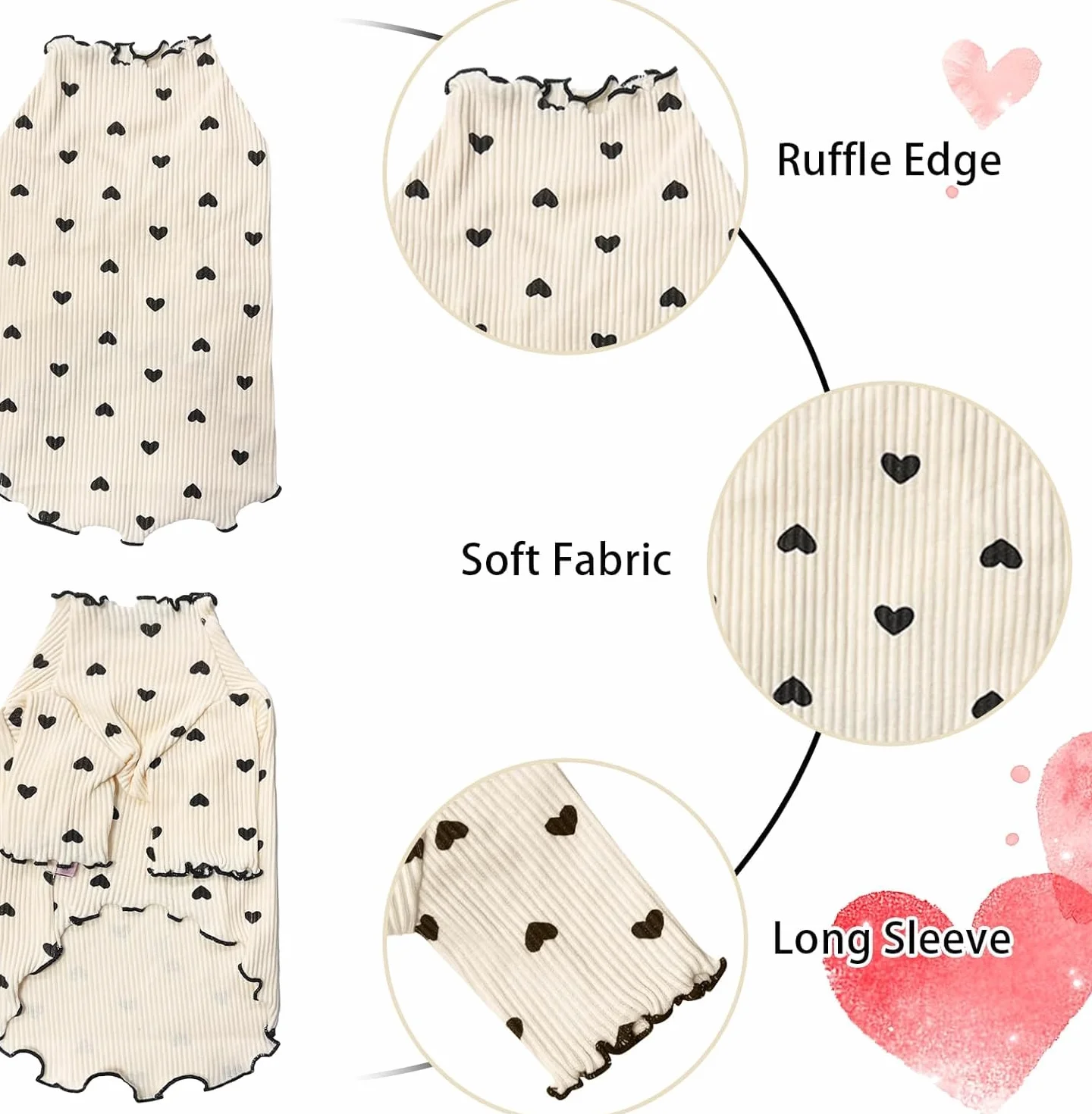 Haustierkleidung für kleine Hunde und Katzen, Sommer, Herz, bedruckt, dehnbar, langärmelig, Outfits für Chihuahua, Yorkie (Kaffee, XS)