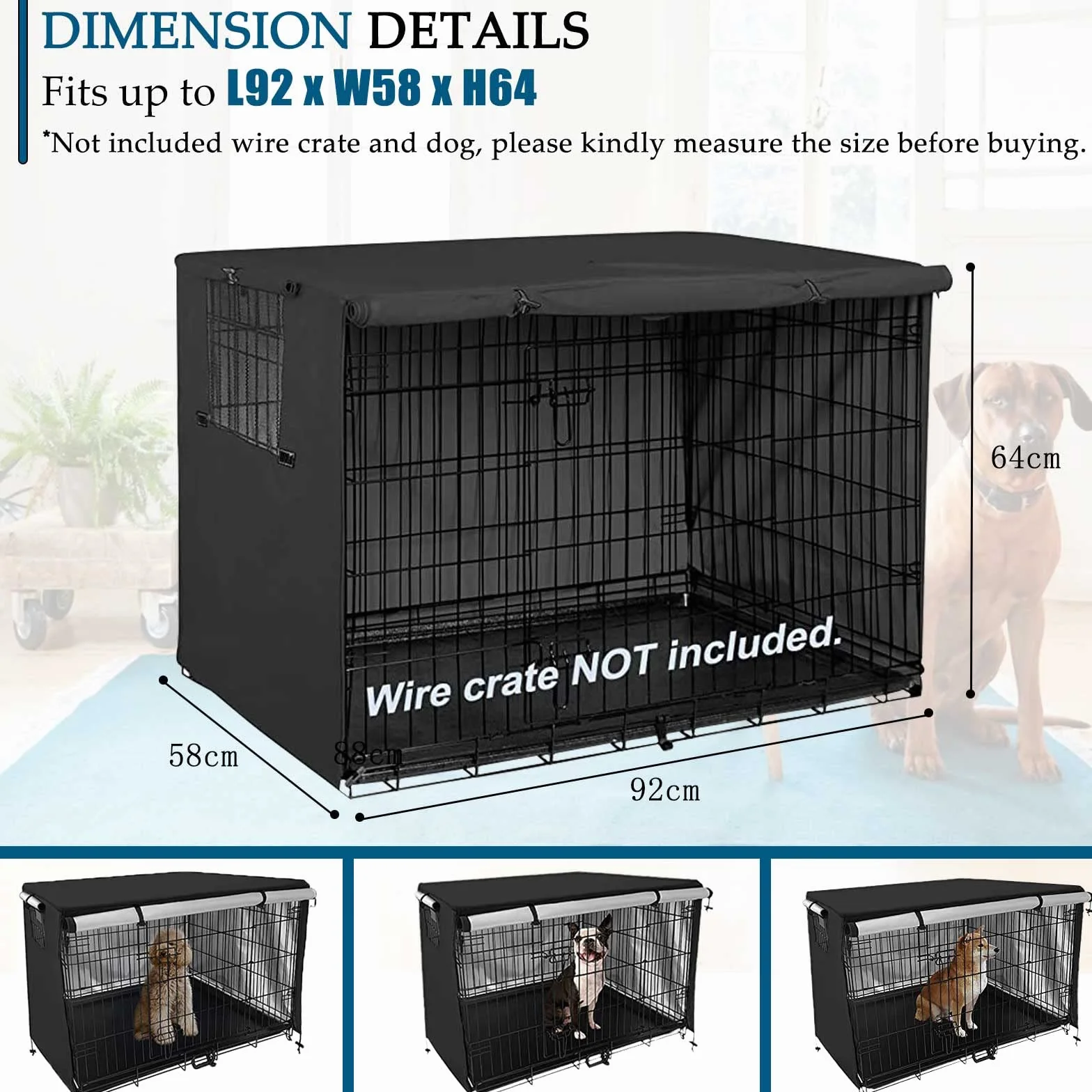 Copertura Gabbia per Cani Tela Oxford 210D Doppia Porta Impermeabile Ombreggiante Traspirante 95x61x64cm