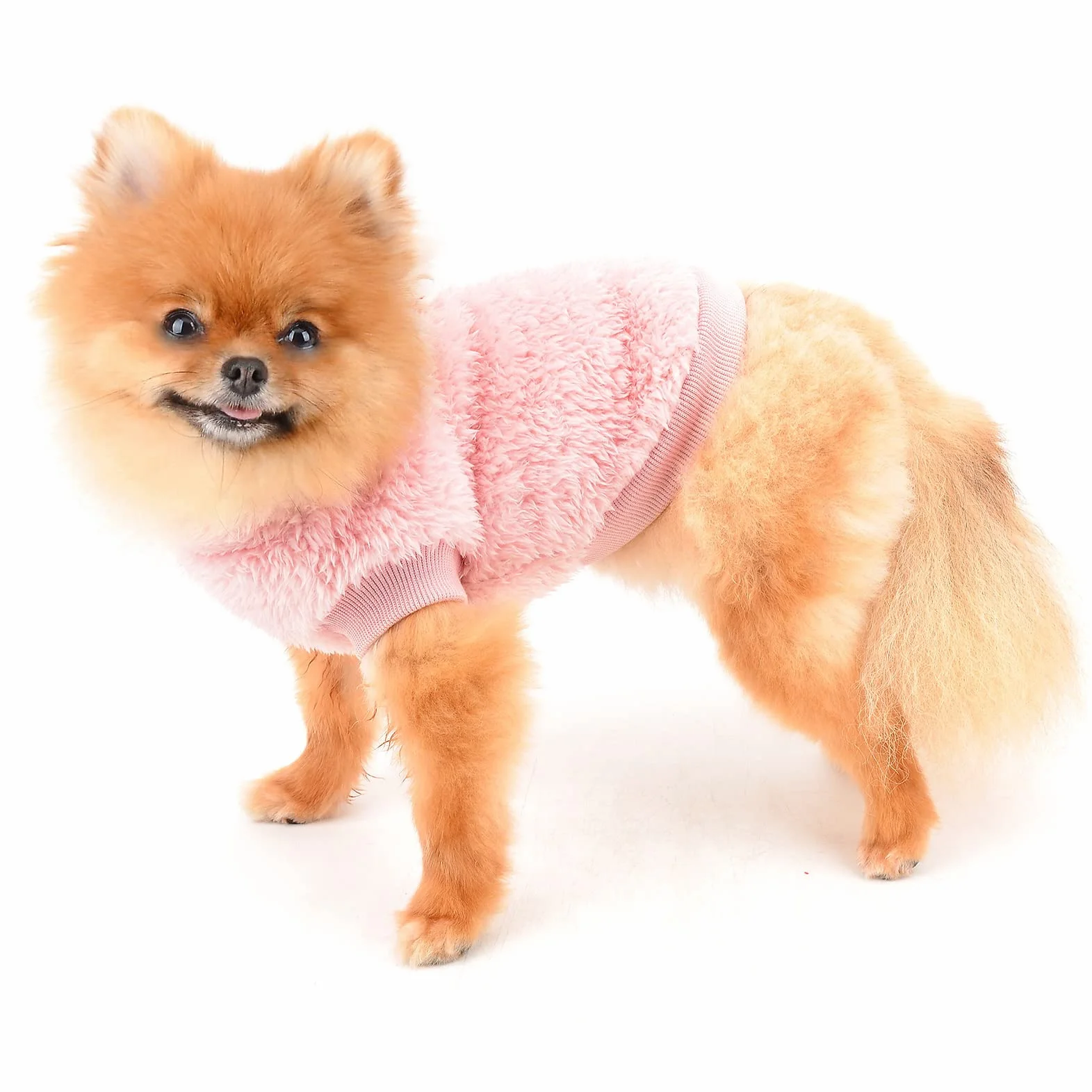 Pet Sherpa Maglione in pile con dolcevita e anello a D per cani piccola taglia gatto cucciolo Yorkie Chihuahua vestiti caldi autunnali invernali rosa S