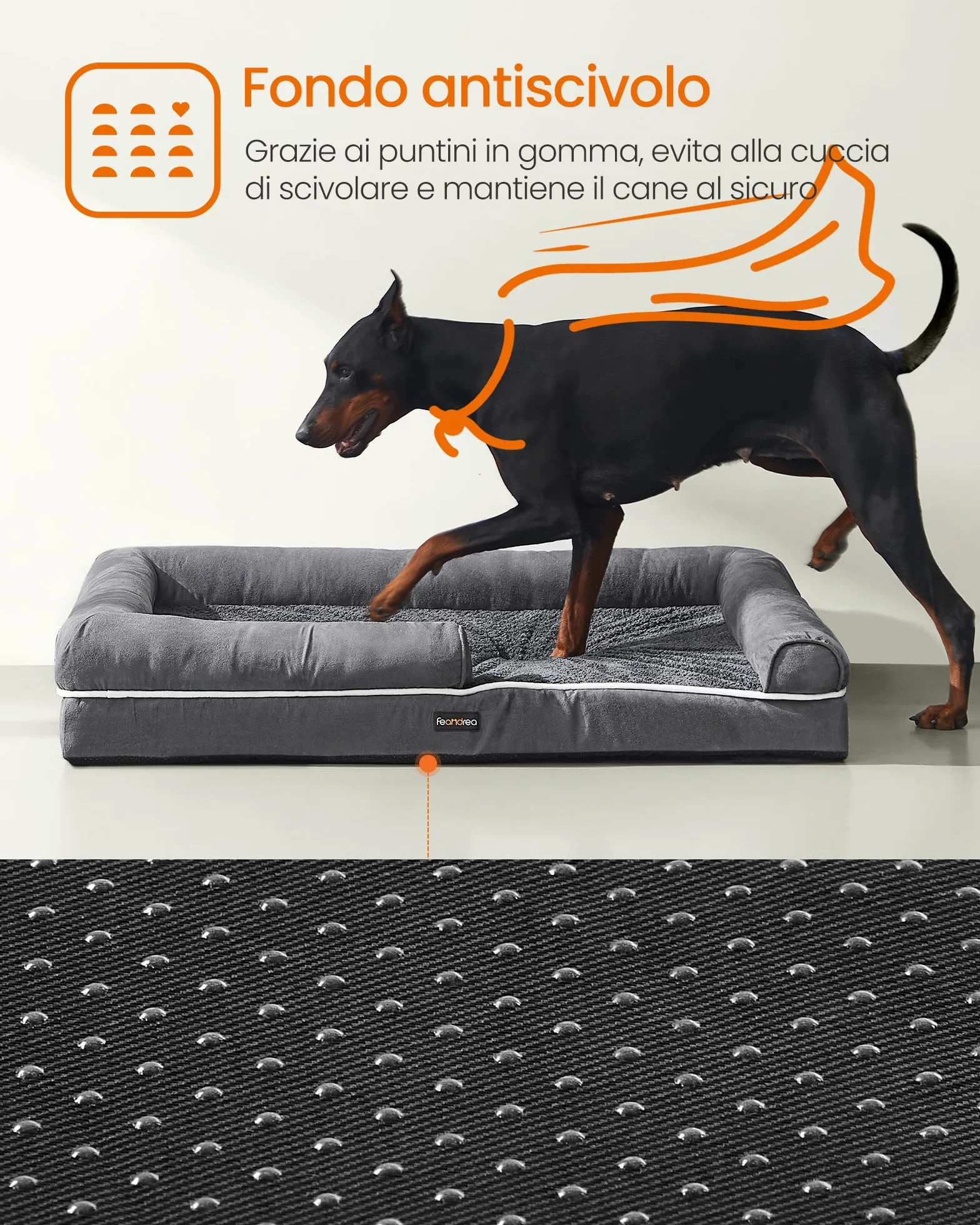 Feandrea Cuccia per Cani Ortopedica, Letto Divano per Animali, 120 x 85 x 18 cm, Grigio Scuro