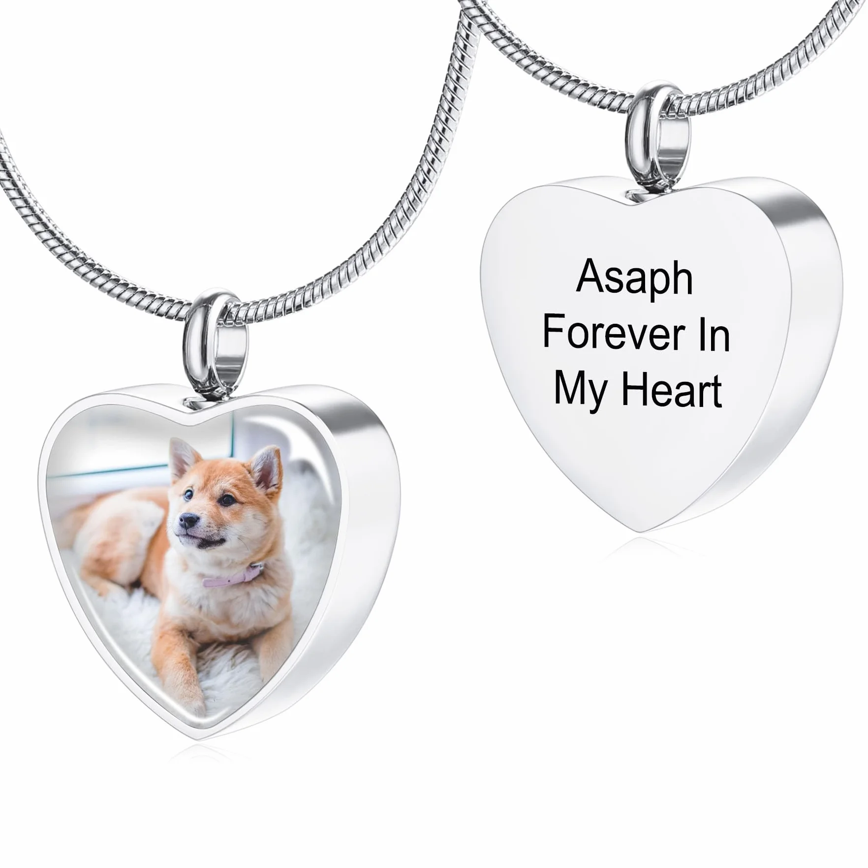 MeMeDIY Urna Pendente Collana Personalizzato Cuore Orma di Zampa Nome Foto Data per Donna Uomo Animale Domestico Memoriale