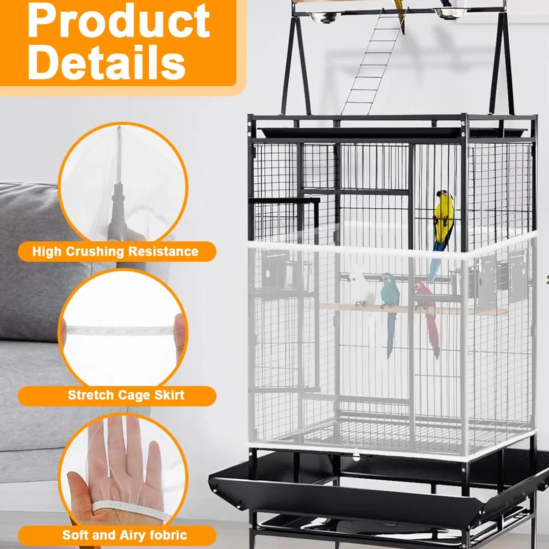 2 Pezzi Rete Protettiva per Gabbia Uccelli, Cattura Semi in Nylon per Gabbia Pappagalli, Adatta a Gabbie con Circonferenza 80-110 cm