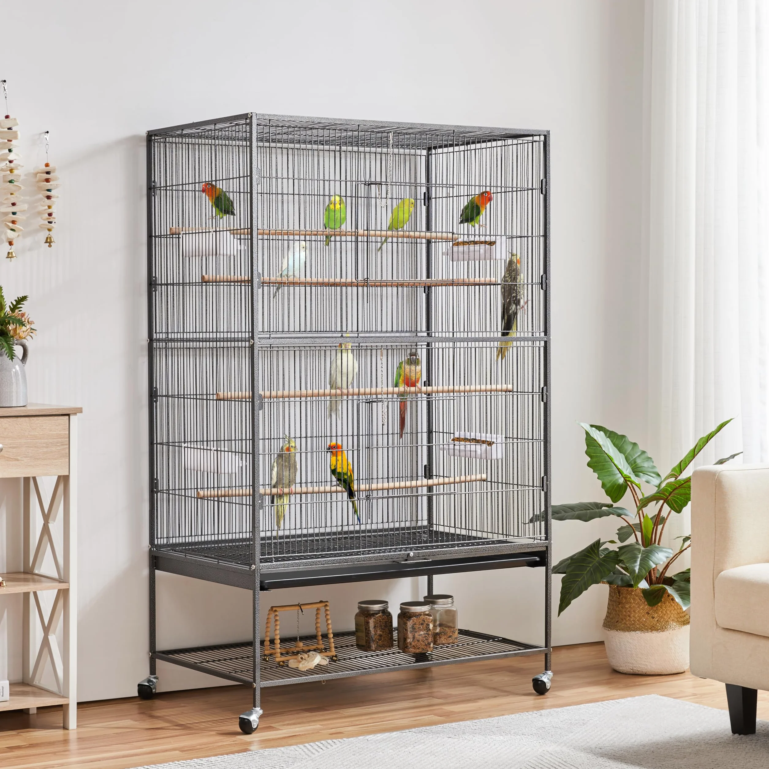 Yaheetech Gabbia Voliera per Pappagalli Uccelli Grandi 153 cm Metallo Nera 93,5 x 56,5 x 153 cm
