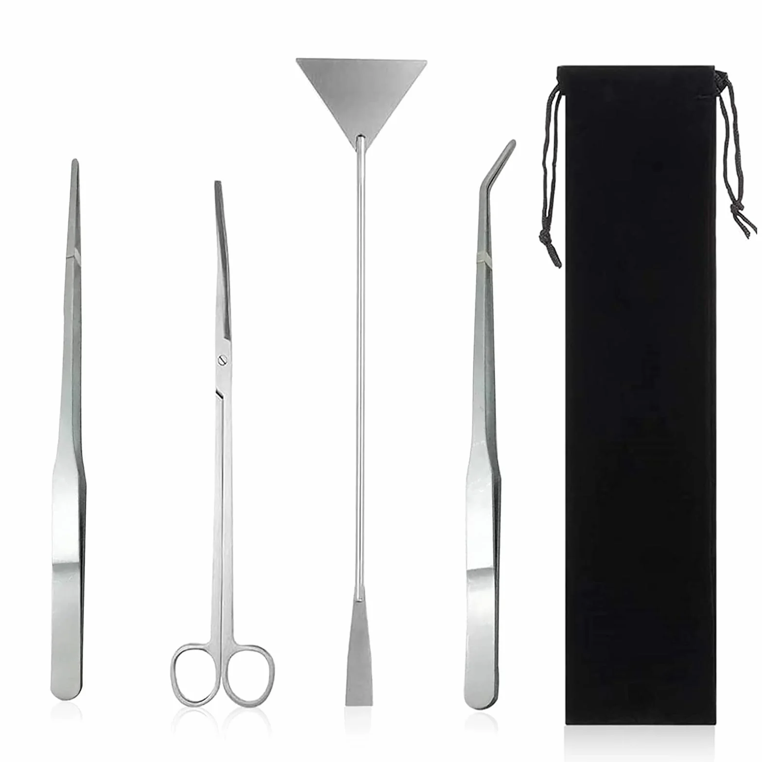 Set di Attrezzi per Acquario in Acciaio Inox 4 in 1 Pinzette Forbici Spatola