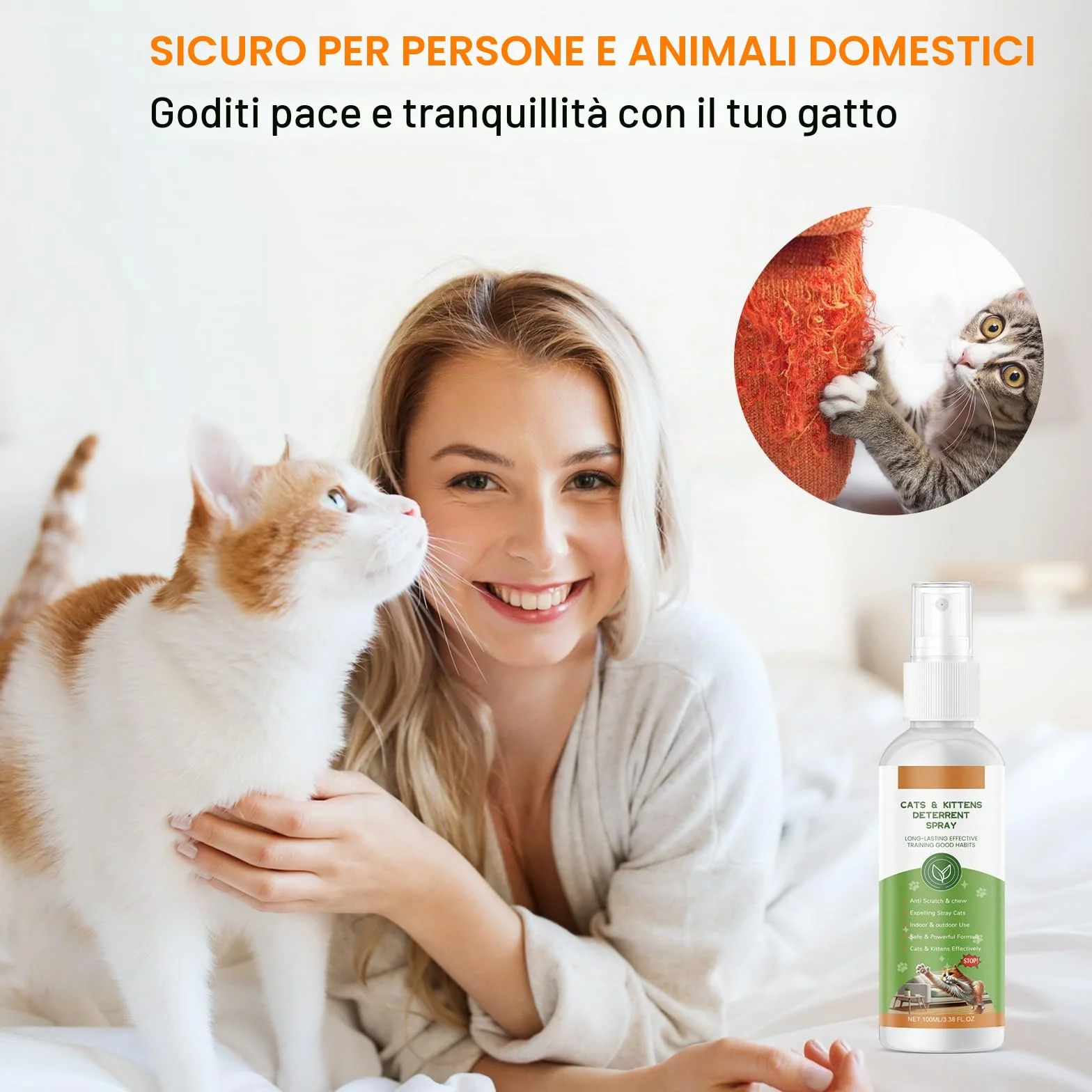 100ML Spray Repellente per Gatti, Spray Disabituante Gatti, Repellente Gatti e Spray AntiGraffio per Gatti Divano, Uso Interno ed Esterno, Protezione del Divano, Cavi, Vestiti, Piante e Mobili
