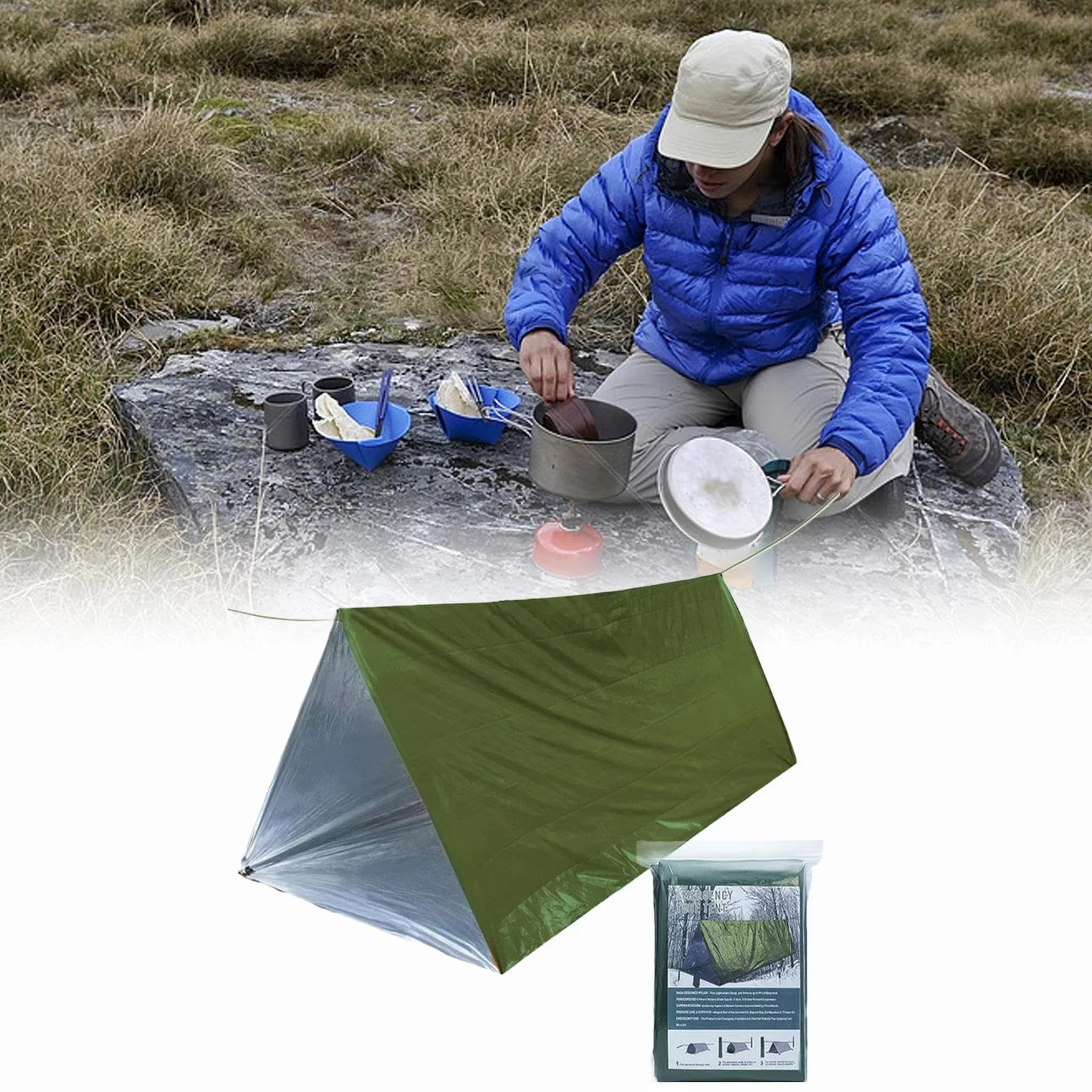 Kit tenda da campeggio impermeabile antivento leggero con sacco a pelo coperta termica escursionismo