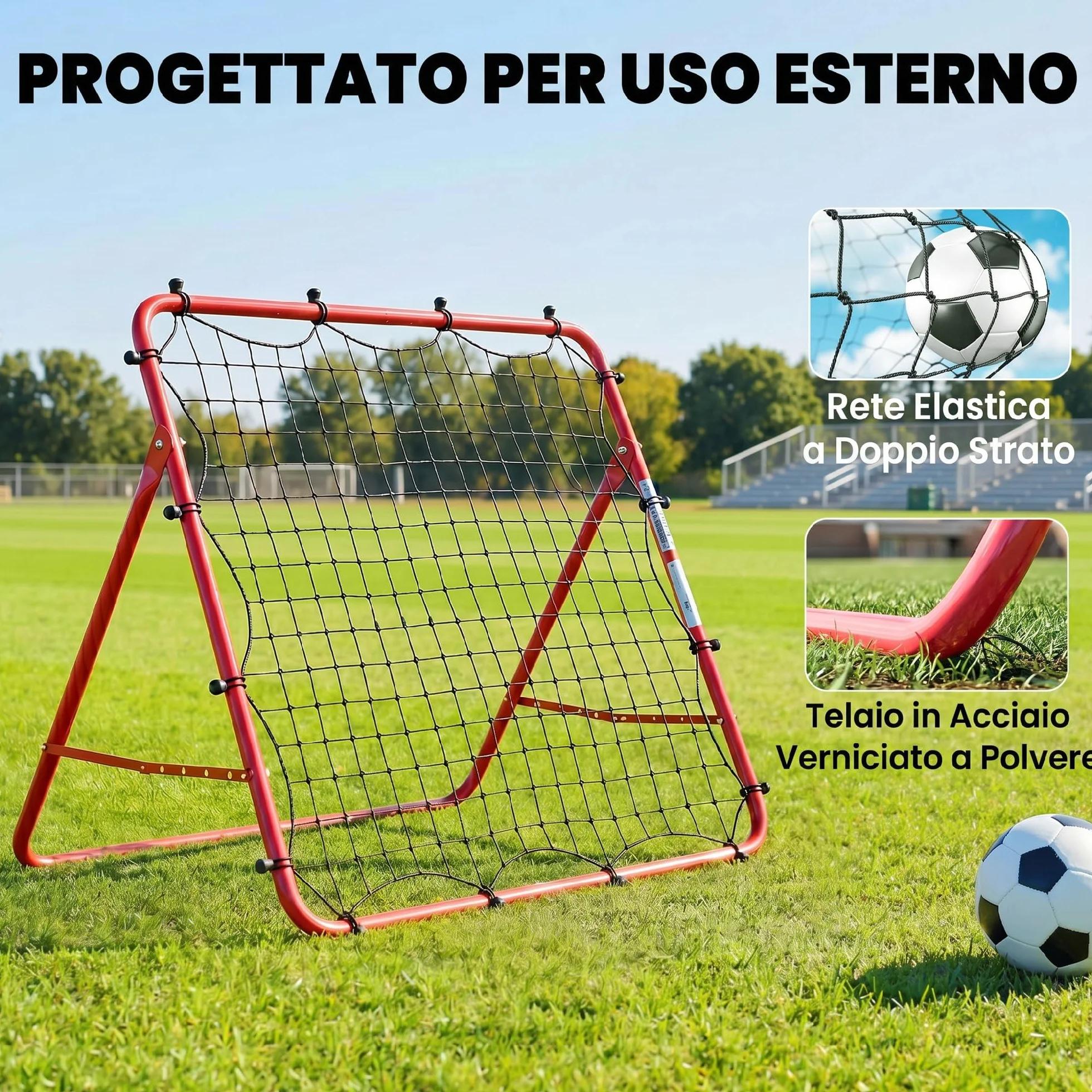 SPORTNOW Rete Rebounder per Calcio, Facile da Montare, Rete Rimbalzo Calcio con 5 Angolazioni Regolabili, Attrezzatura Portatile per Allenamento Calcio, Baseball e Softball in Giardino Parco