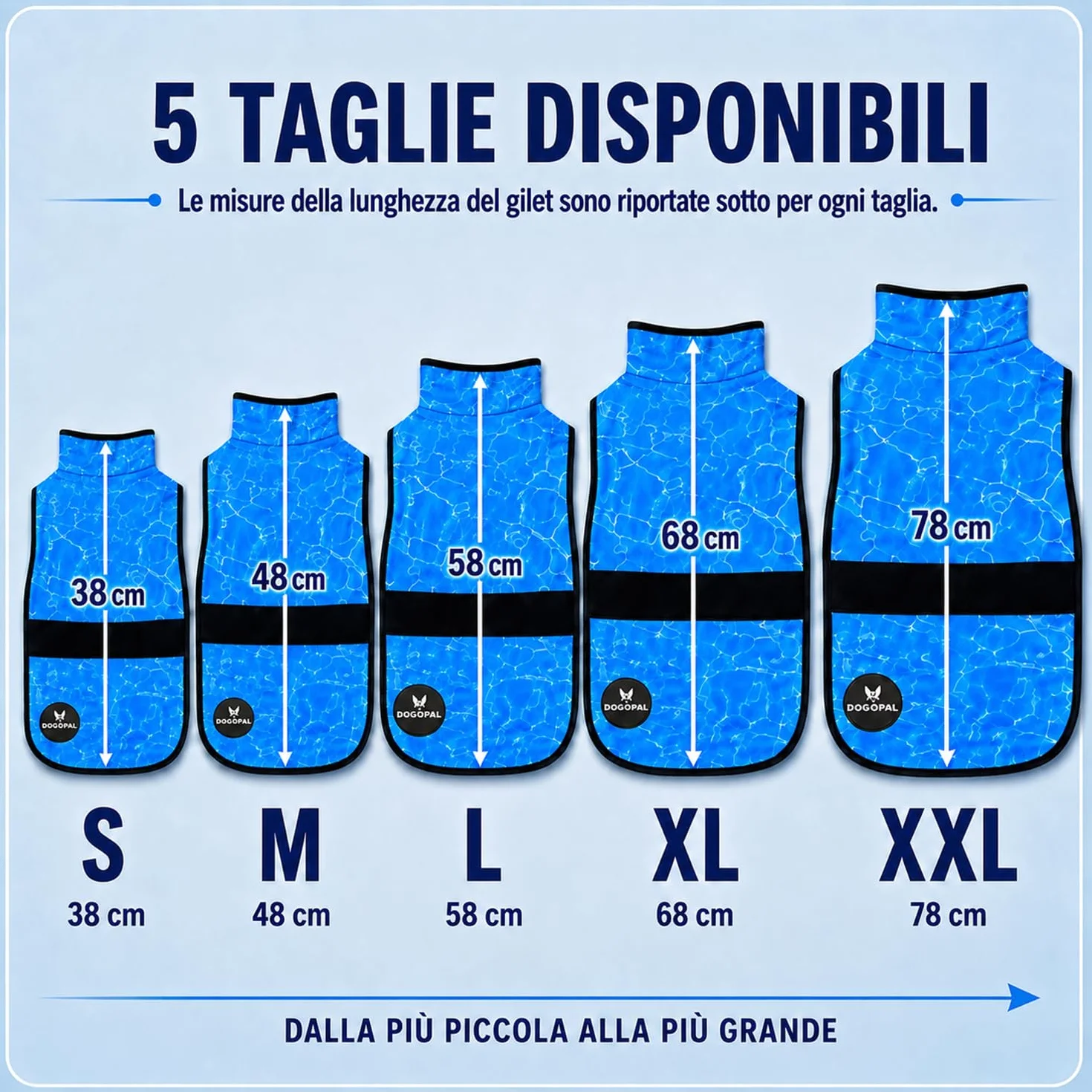 DOGOPAL Gilet Refrigerante per Cani, Giubbotto Rinfrescante Attivato dall'Acqua con Protezione UV, Taglia XL, Blu