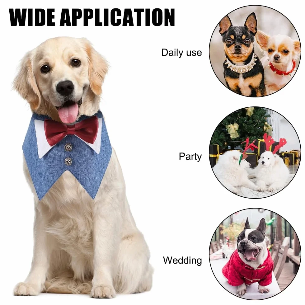 Bandana da Smoking per Cani, Collare Formale con Papillon Rosso per Cane Piccola Media Grande Festa Natale Cosplay Matrimonio