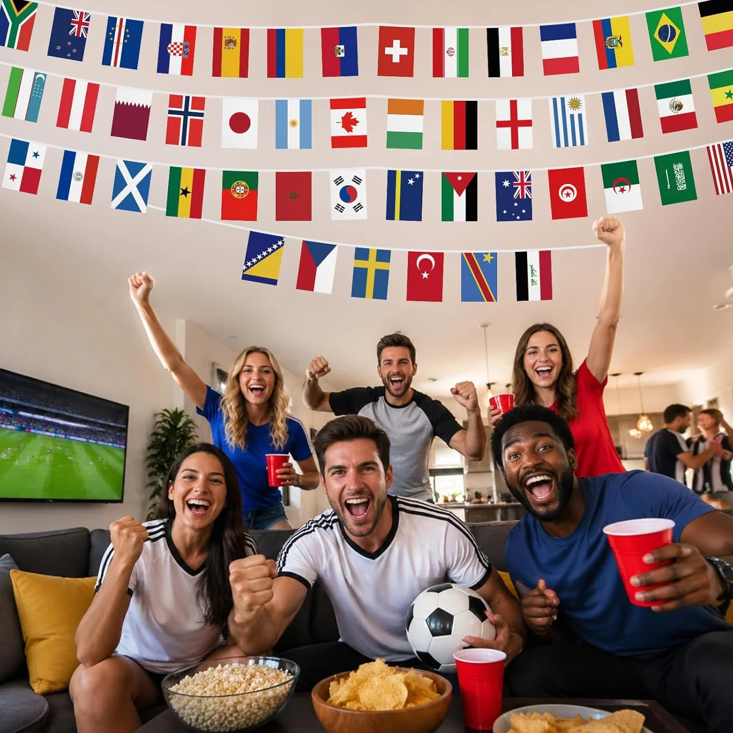 Bandiere mondiali 2026 Coppa del Mondo catena 48 paesi 14 m decorazione visualizzazione pubblica