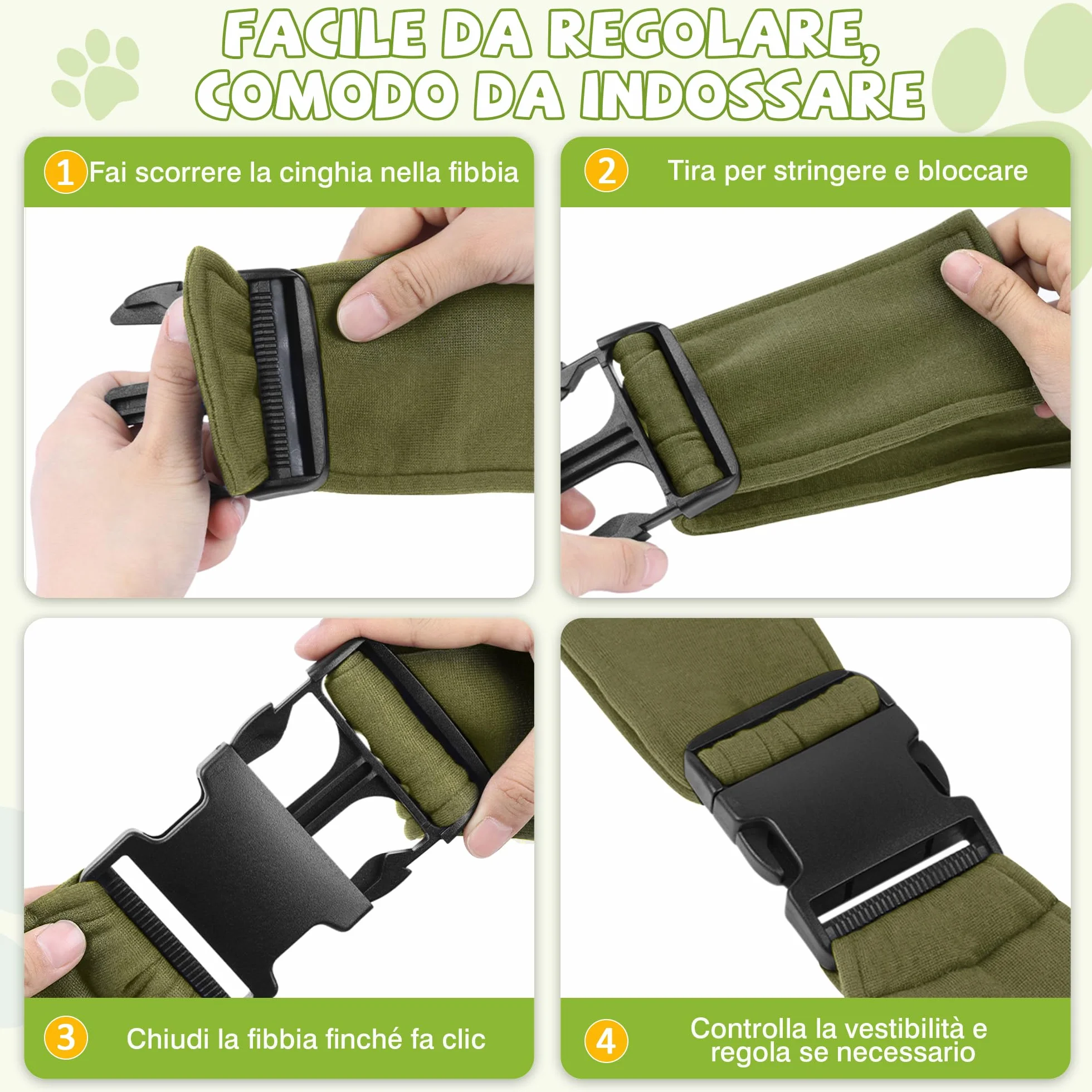 ALLSOPETS Borsa Trasporto Cane Gatto Tracolla Traspirante per Cani Piccola Taglia Gatti Gancio Sicurezza Verde Oliva