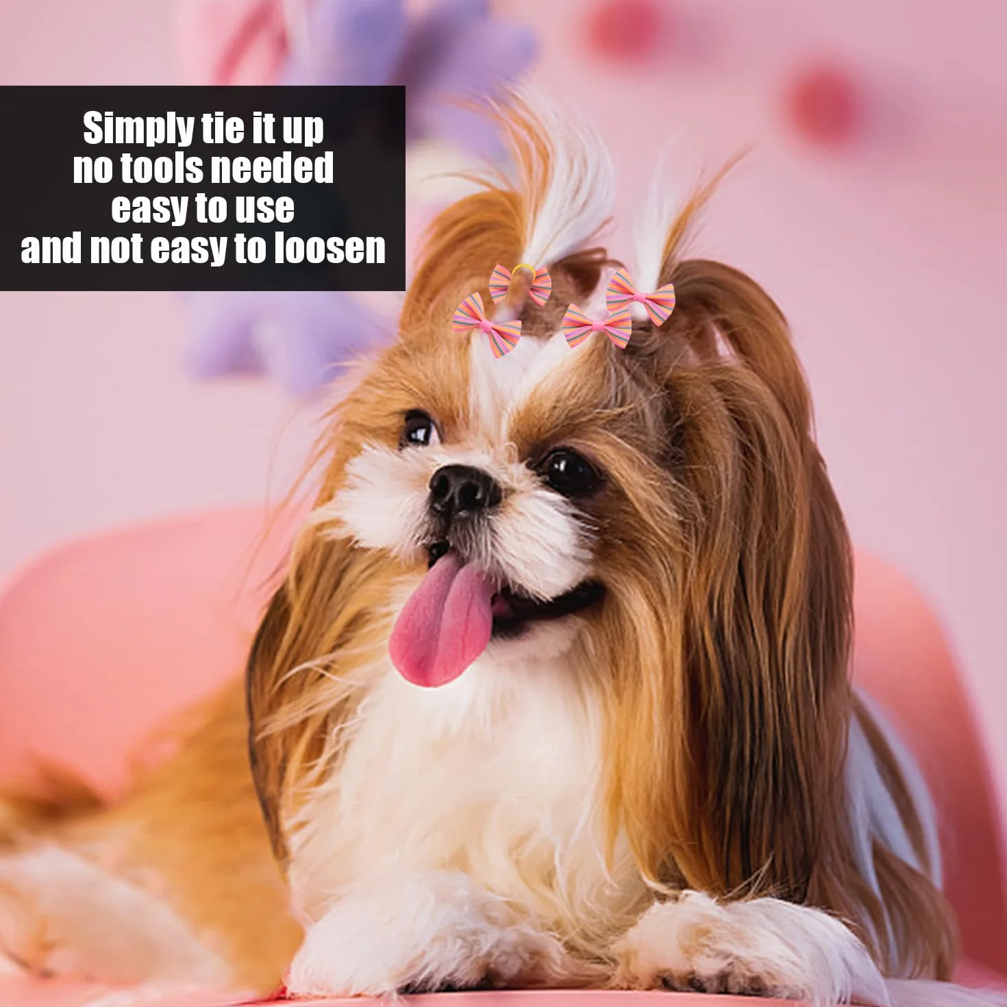 100 corde per capelli con fiocco, 1 borsa portaoggetti, accessori per capelli di animali, elastici creativi per cani, elastici per animali domestici, accessori per copricapo per gatti