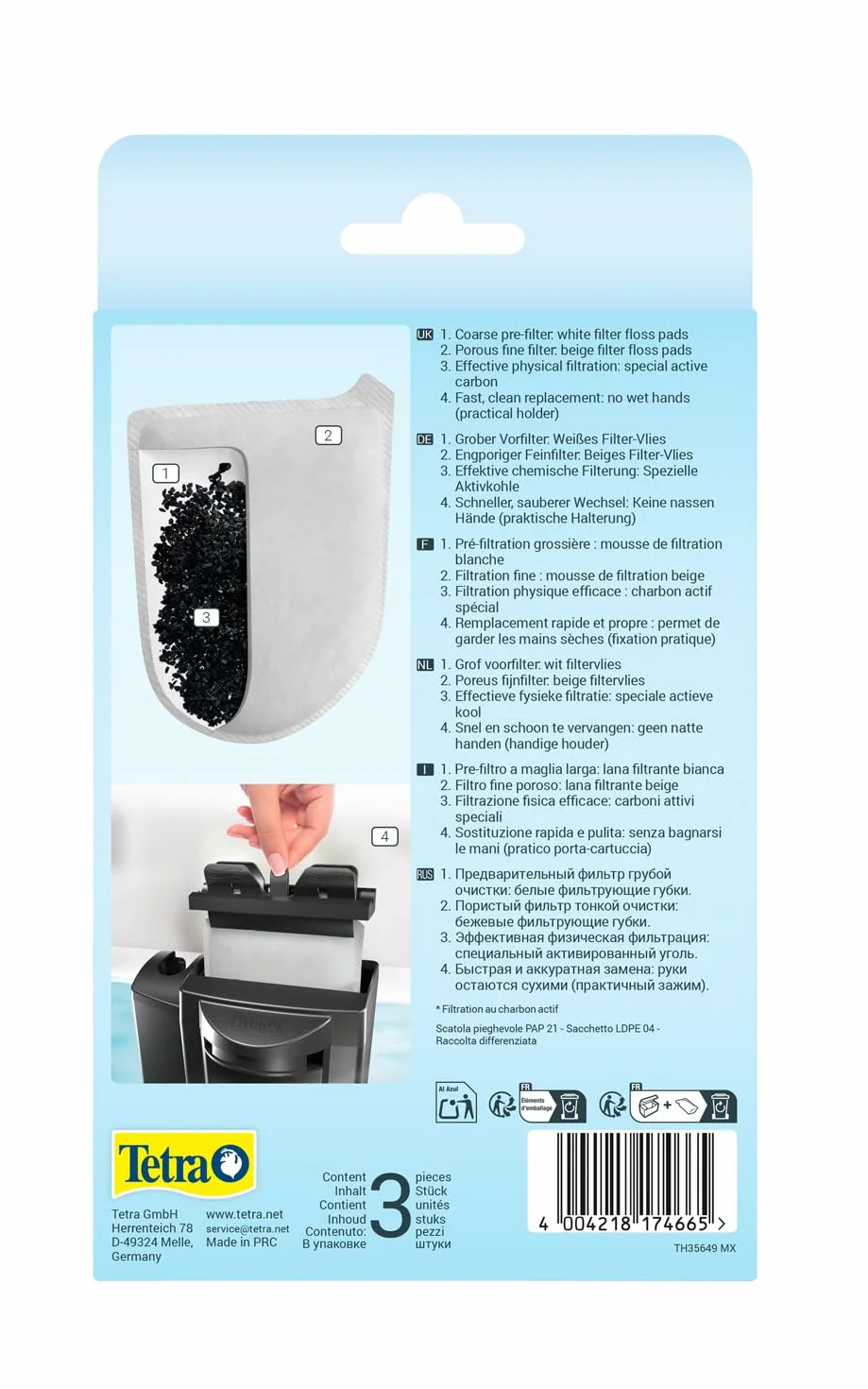 Tetra Easycrystal Filterpack C/Carbone - Confezione da 3 da 138 gr