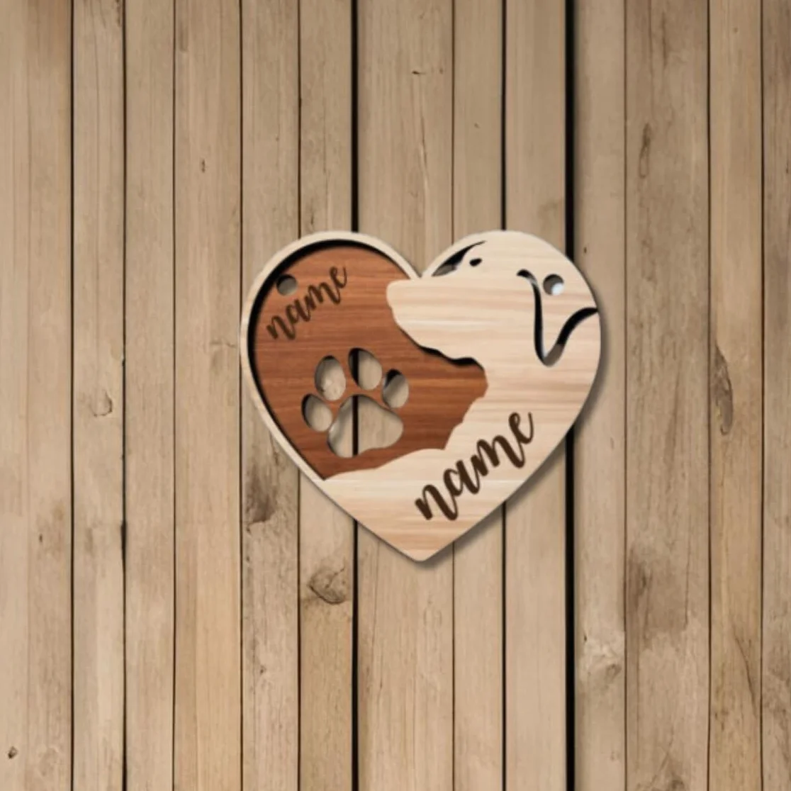 Porta guinzaglio in legno di pioppo o betulla 30x27 cm con incisione nome cane da parete