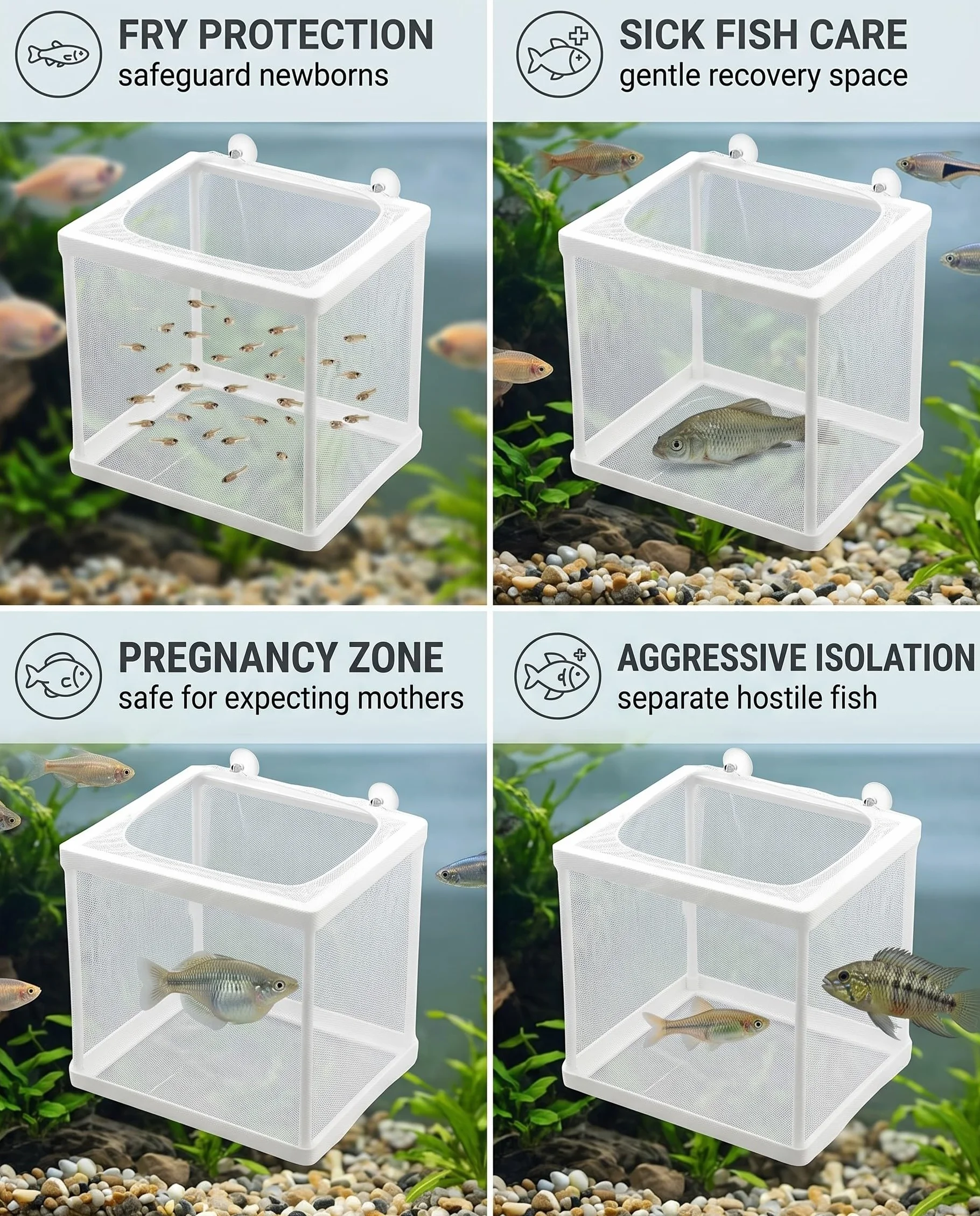 Scatola Di Allevamento Di Pesci, Incubatore Di Pesce Scatola, Isolamento Allevatore, Acquario Serbatoio Da Incubazione, Maglia Per Acquario Con Ventosa, Vivaio Di Pesci Acquario Rete