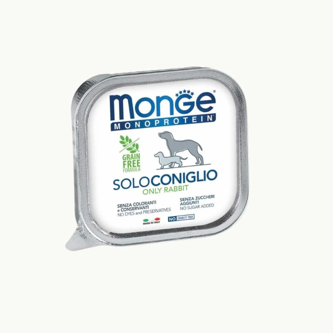 Monge Monoprotein umido cane gusto SOLO CONIGLIO formula grainfree | 12 vaschette da 150 grammi l'una.