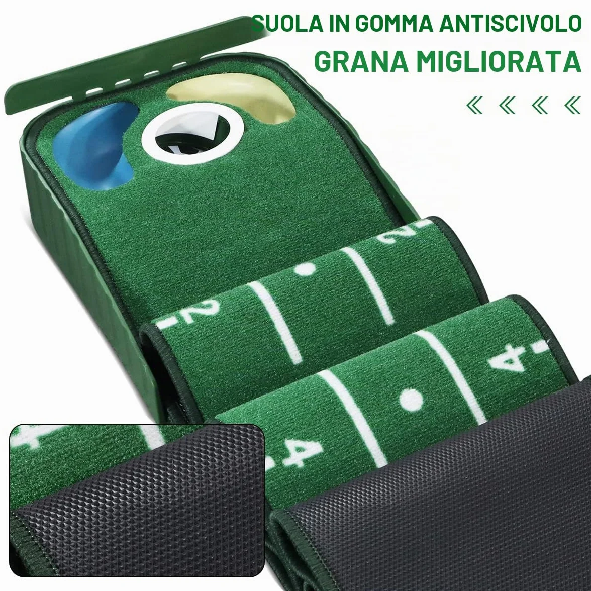 Putting Green, Tappetino da Golf per Interni Con Ritorno della Palla e 3 Fori, Attrezzatura da Allenamento per Casa o Ufficio, Accessori Regalo