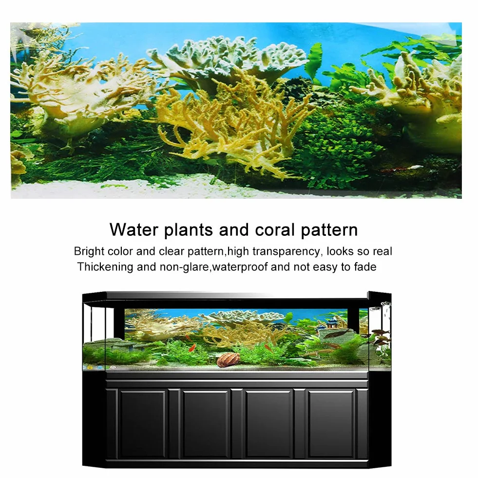 Poster adesivo per fondale di acquario in PVC con motivo di piante acquatiche e coralli, adesivo decorativo impermeabile per vasca da pesce, sfondo spesso e anti-riflesso autoadesi (61*30 cm)