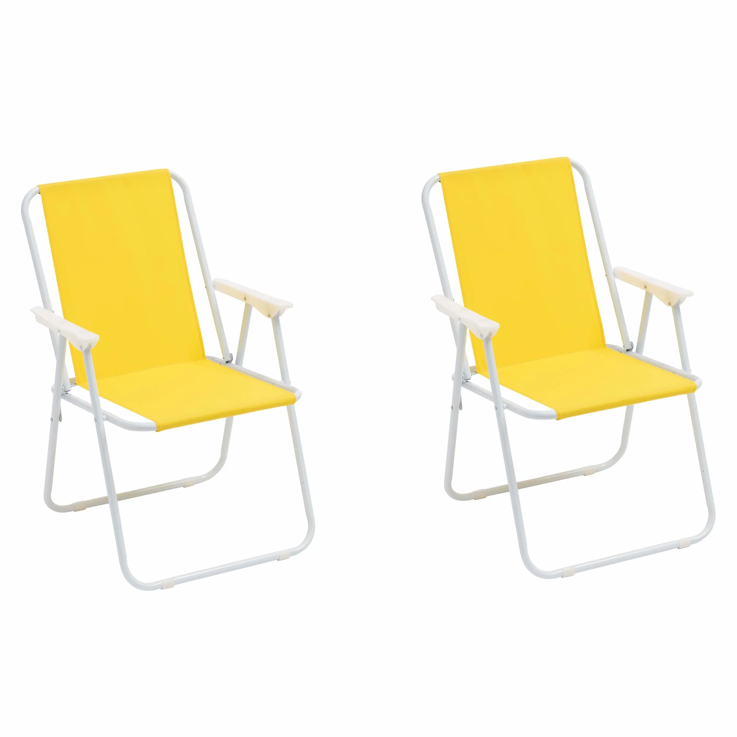 Baroni Home Sedia Pieghevole da Mare, Sedia Spiaggia o Campeggio in Tela, Sedia da Esterno con Braccioli Colorata 52x44x76 cm, Set 2 Gialla