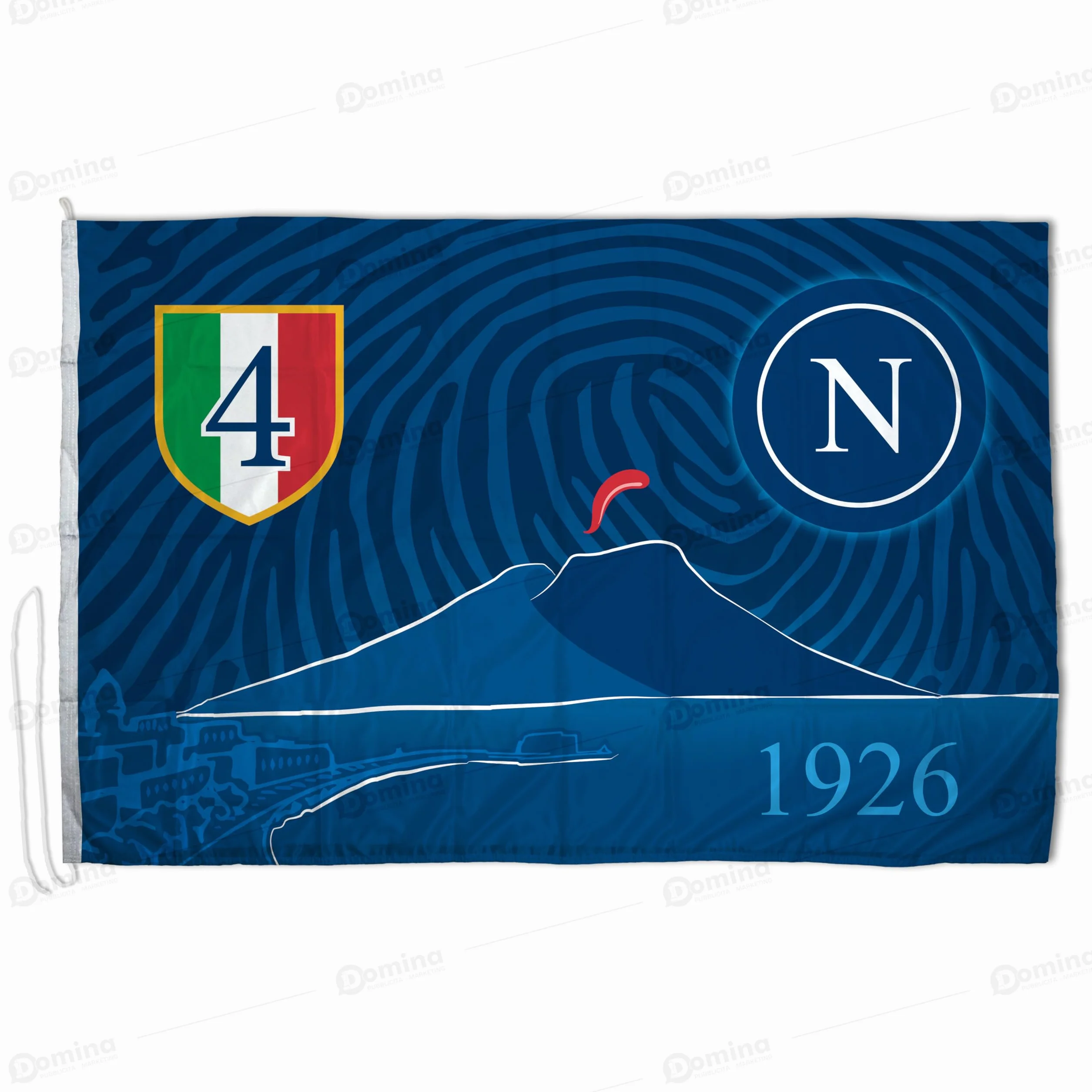 Bandiera Scudetto Napoli 150x100 cm in Tessuto Nautico, Bandiera del Napoli Calcio 1926, Dotata Di Cordino, fettuccia di rinforzo e Cucitura Perimetrale