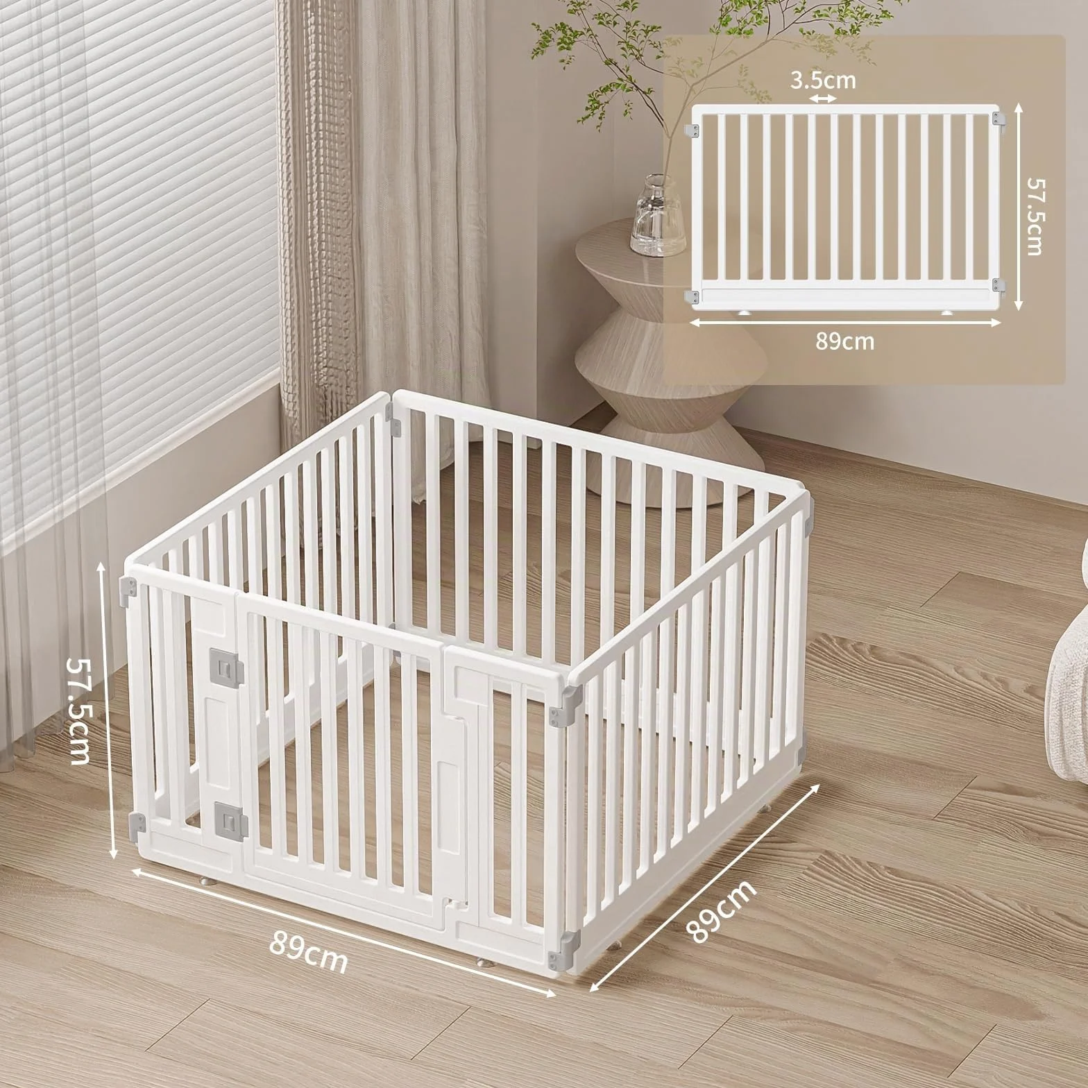 Box per cuccioli pieghevole con porta bianco 89 x 89 cm