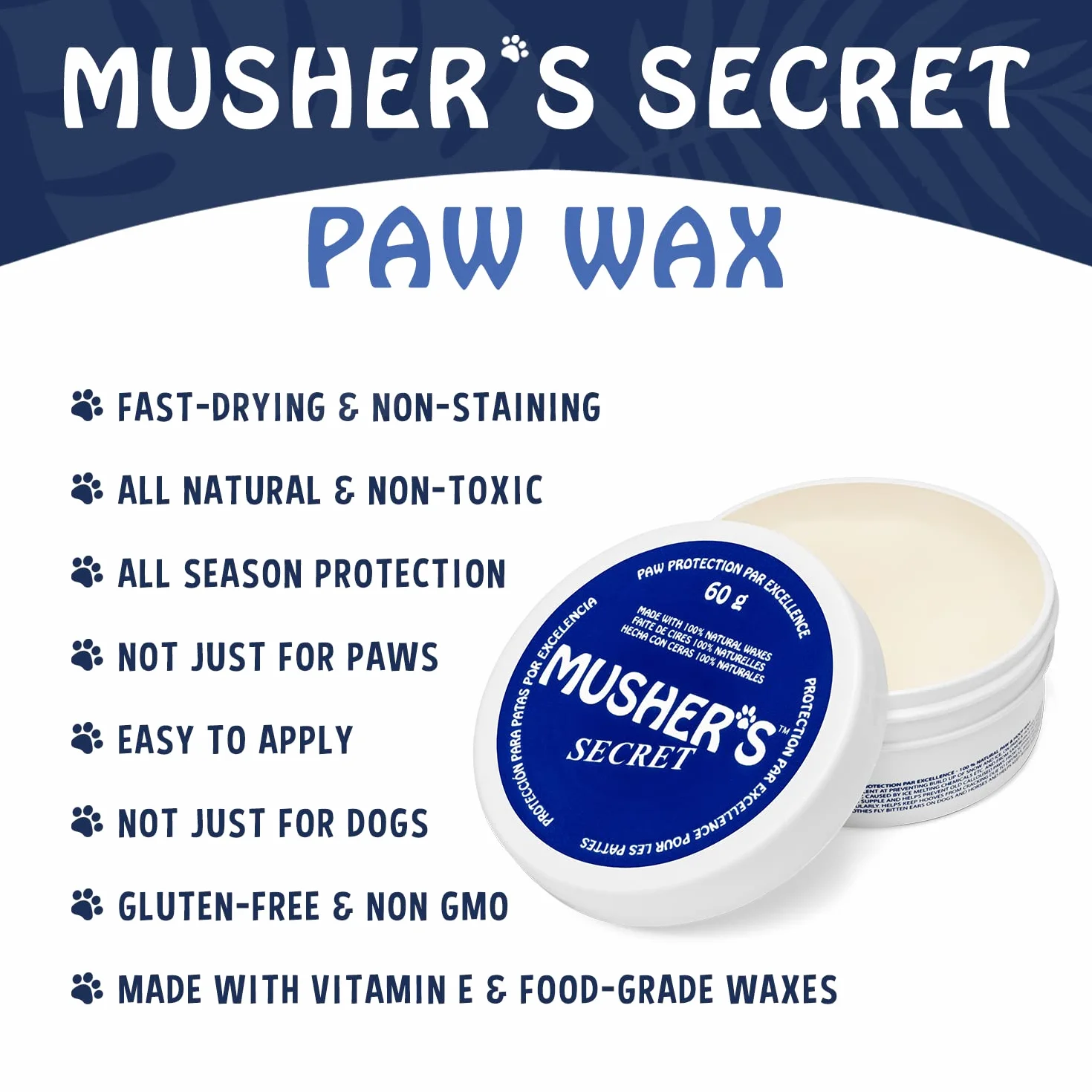 Musher's Secret Balsamo Zampe Cane 60g Protezione Naturale contro Ghiaccio Sale Asfalto