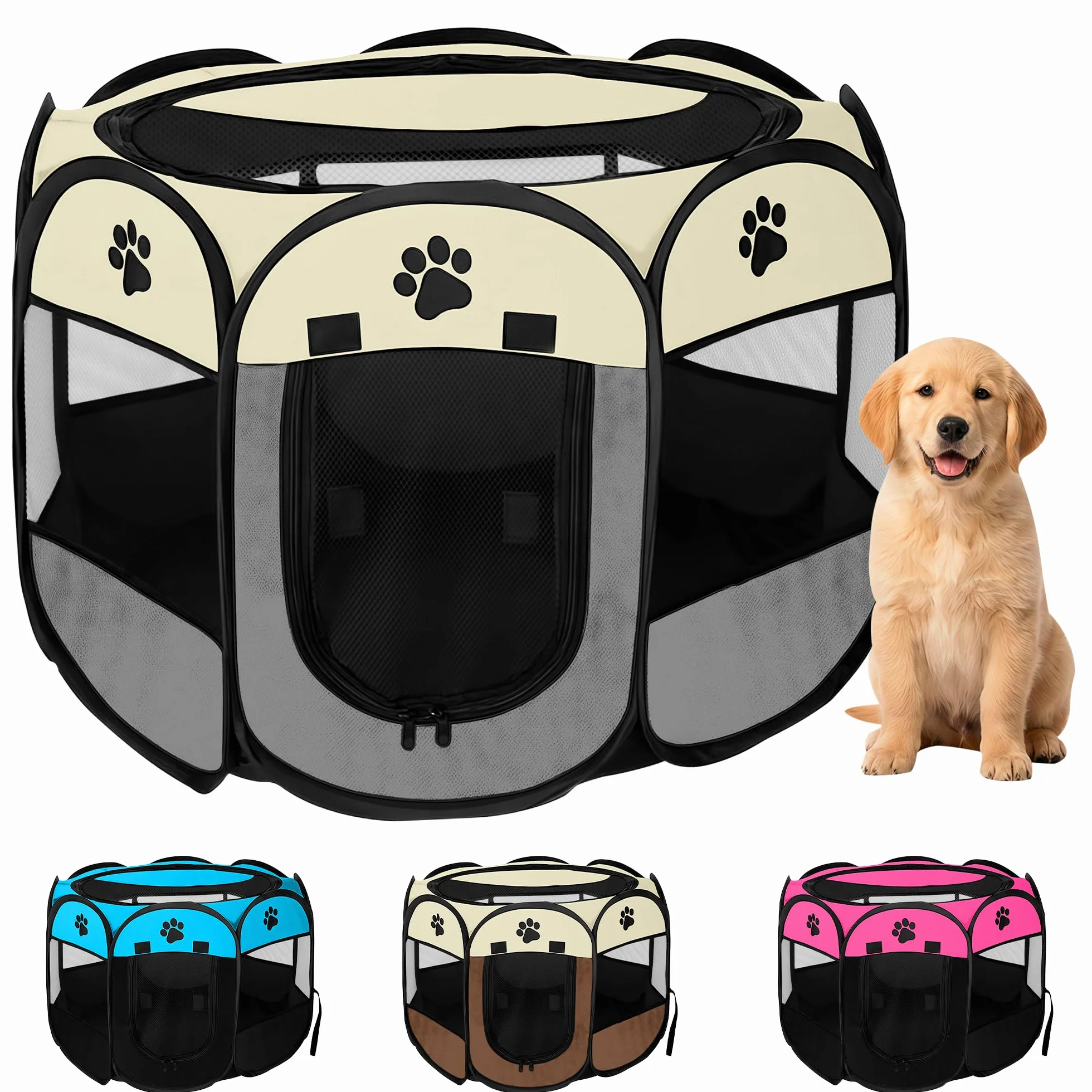 JUPPLIES Recinto Pieghevole per Cani e Gatti – Box Portatile in Tessuto Oxford Impermeabile, per Cuccioli e Animali da Interno o Esterno, Montaggio Rapido Senza Attrezzi (Grigio, 73x73x43cm, 8)