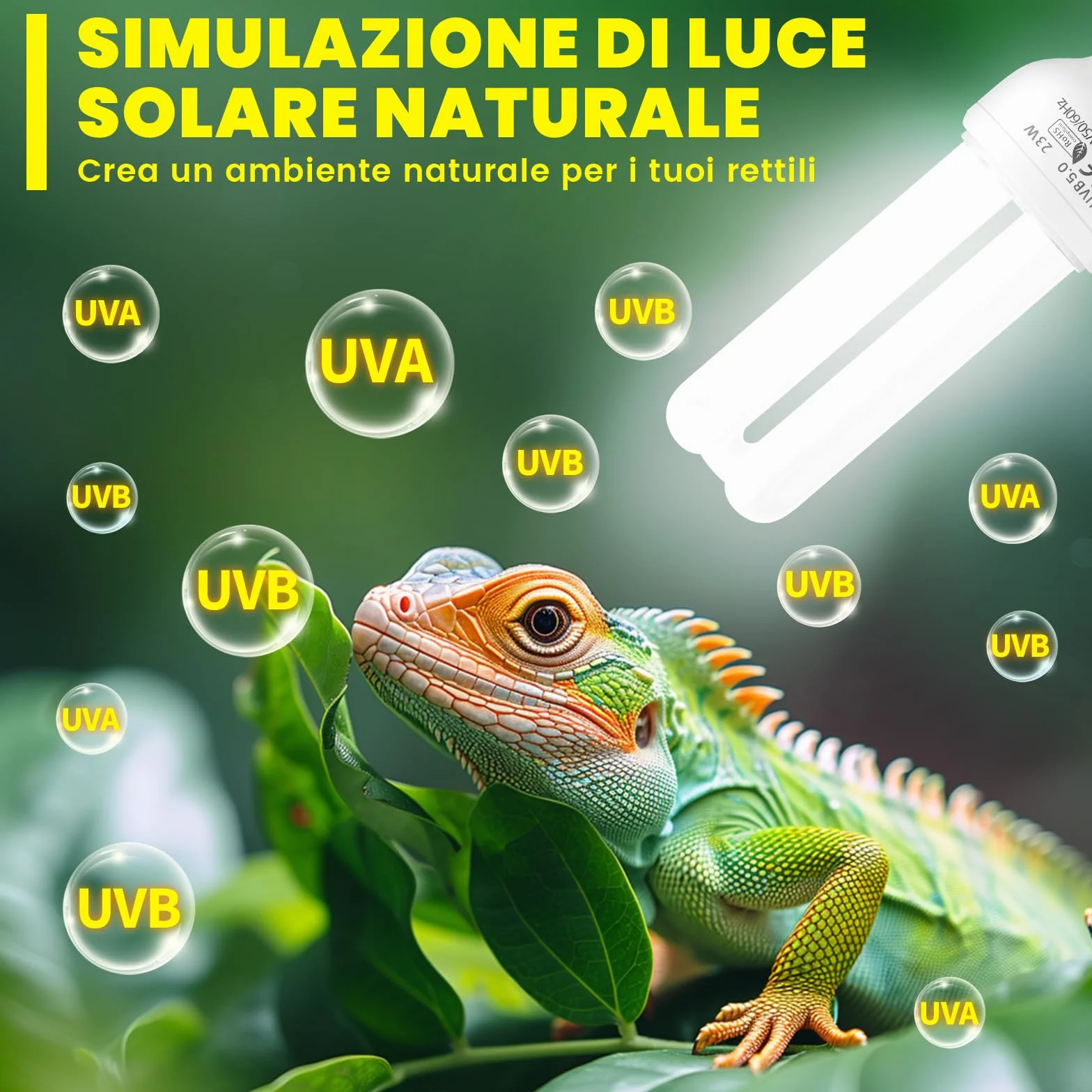 UVB 5.0 E27 23W Lampada Fluorescente Compatta per Uccelli