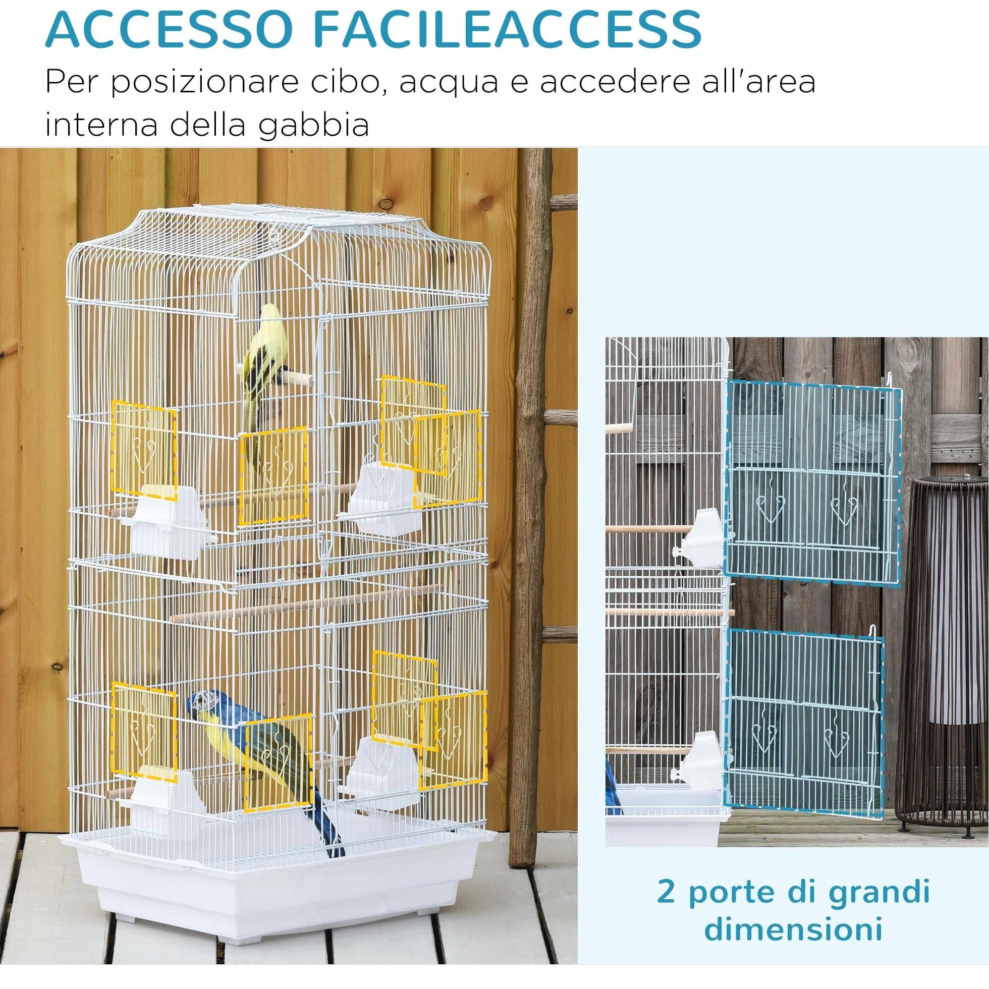 PawHut Gabbia per Uccelli Portatile con Vassoio Estraibile, Voliera per Pappagallini, 46.5x35.5x92cm, Bianco