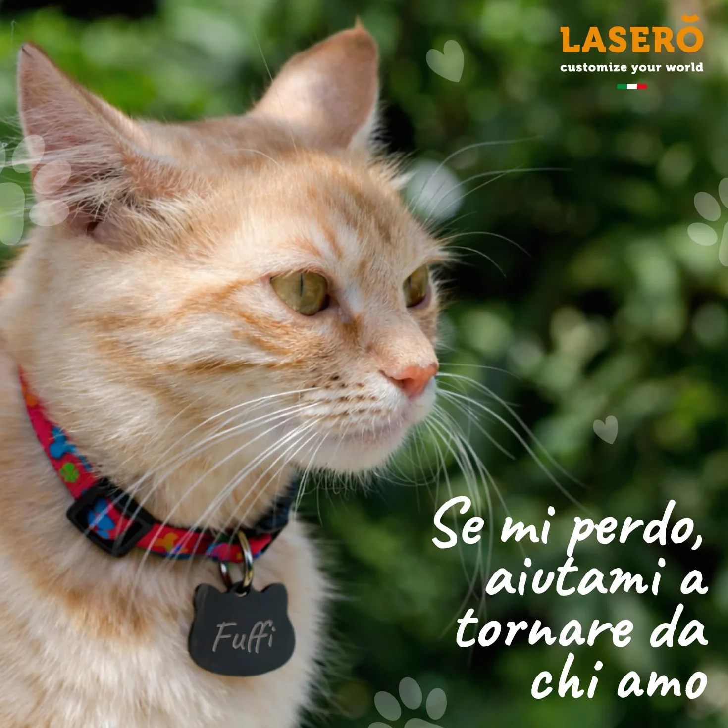 LASERO’ Medaglietta Gatto Personalizzata in Acciaio Lucido 2,5x2,5cm – Targhetta Gatto con Incisione Laser di Nome e Dati – 4 Colori (Rosa/Argento/Nero/Oro) – Targhetta Identificativa per Collare