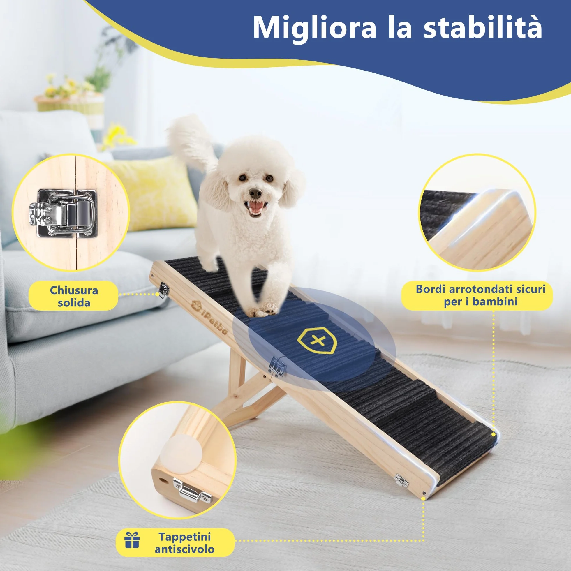 Rampa per Cane per Letto e Divano Antiscivolo Pieghevole Regolabile Portatile Fino a 16 kg