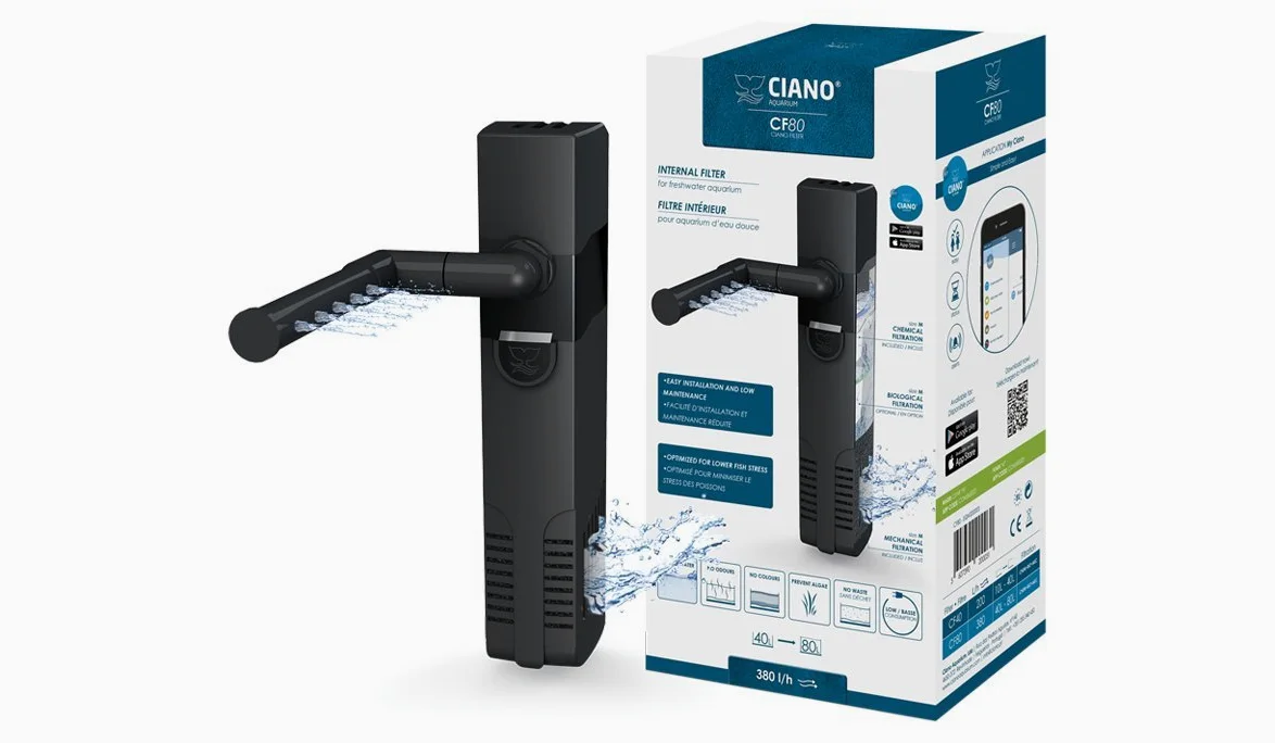 Ciano Filtro interno per acquario CF80, flusso di 380 l/h, adatto per acquari tra 40 e 80 l.