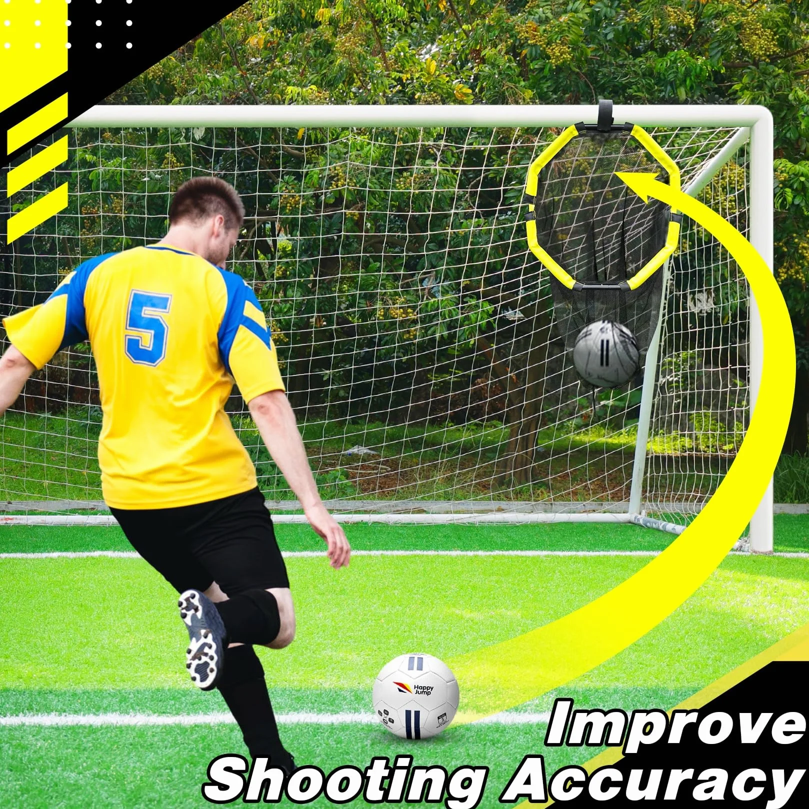 Happy Jump 3-in-1 Rete Bersaglio per Calcio, Attrezzatura da Allenamento Facile da Montare con Tubi in Metallo per Precisione di Tiro