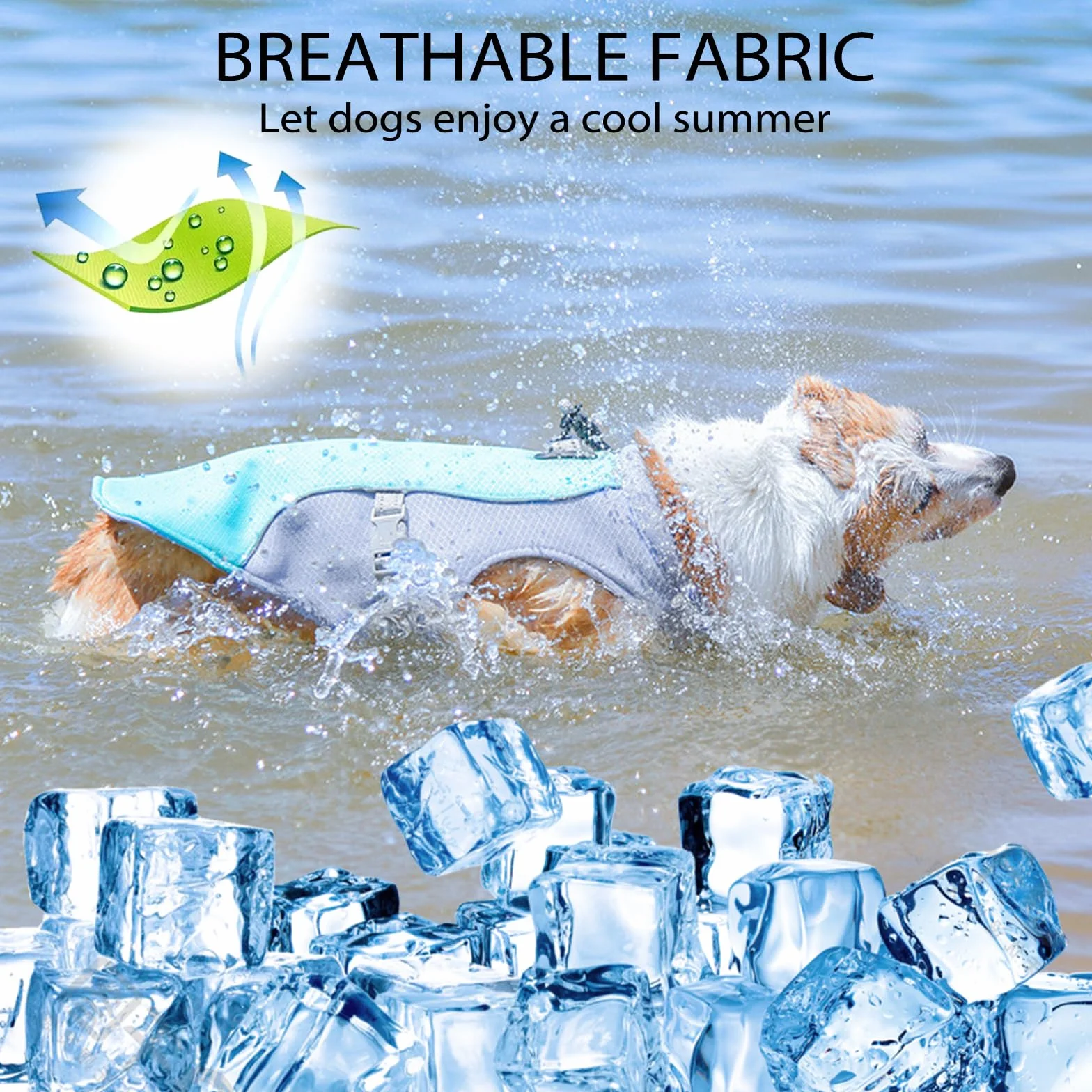 Gilet Rinfrescante per Cani, Giacca di Raffreddamento Traspirante, Protezione Solare UV Cappotto Rinfrescante Cane Attività Esterne (M)