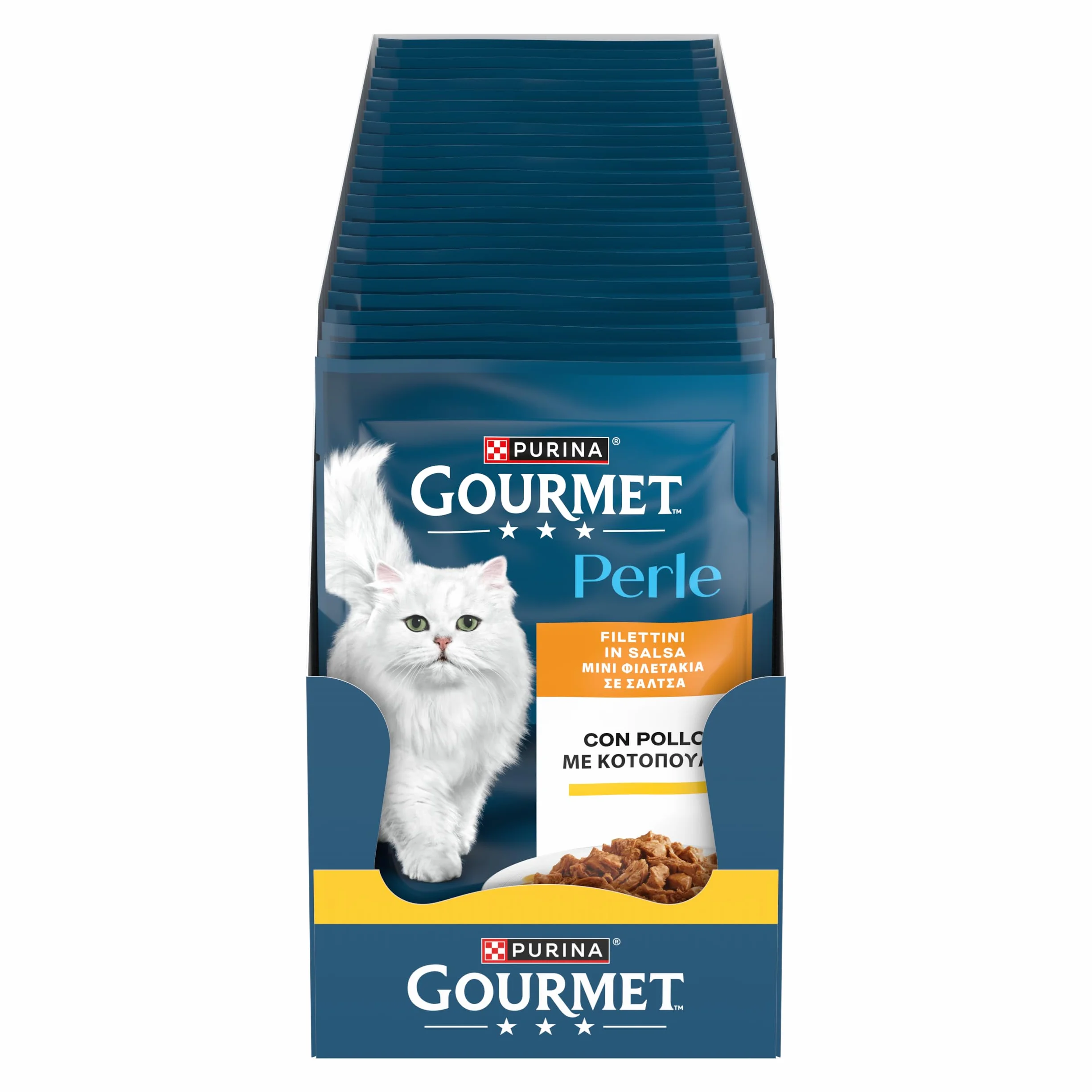 Purina Gourmet Perle Filettini in Salsa Cibo Umido per Gatti con Pollo, 26 Buste da 85g