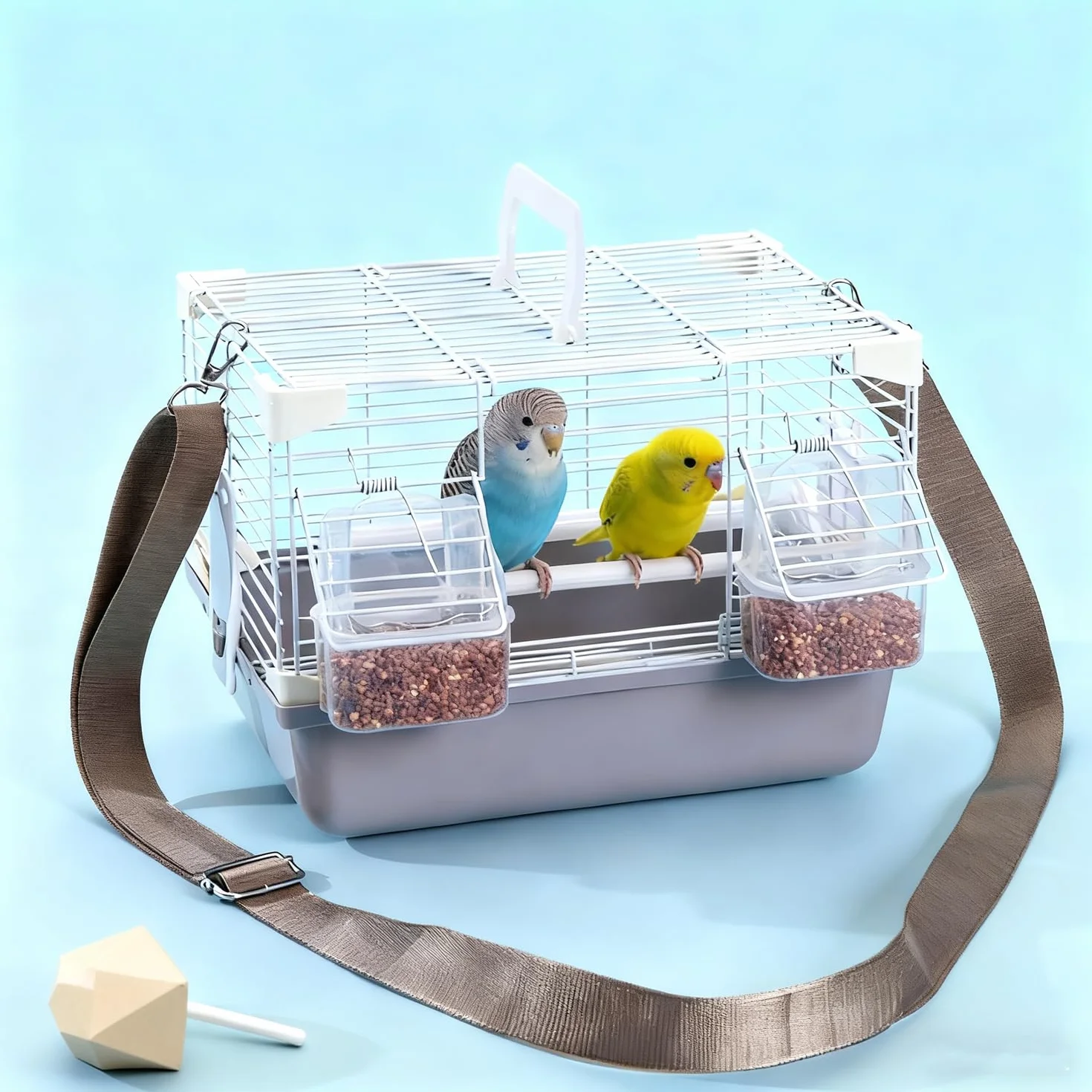 Gabbia per Uccelli Trasportino da Viaggio per Uccelli Gabbia per Canarini con Mangiatoie Posatoi Contenitore da Trasporto per Pappagalli Parrocchetti Piccoli Animali per Viaggi (Grigio)