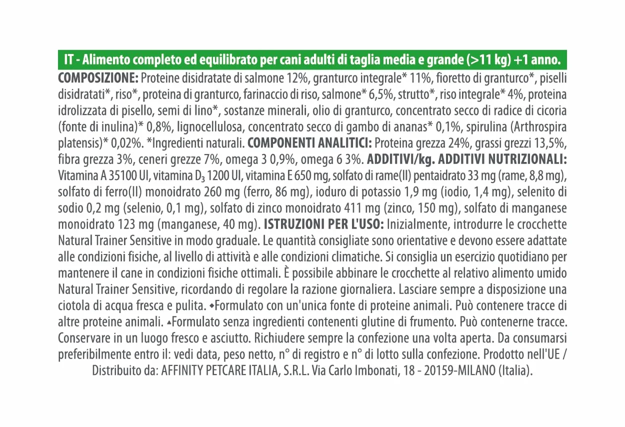 Trainer Sensitive No Gluten Adult Con Salmone E Cereali Integrali, Agnello, 12 kg