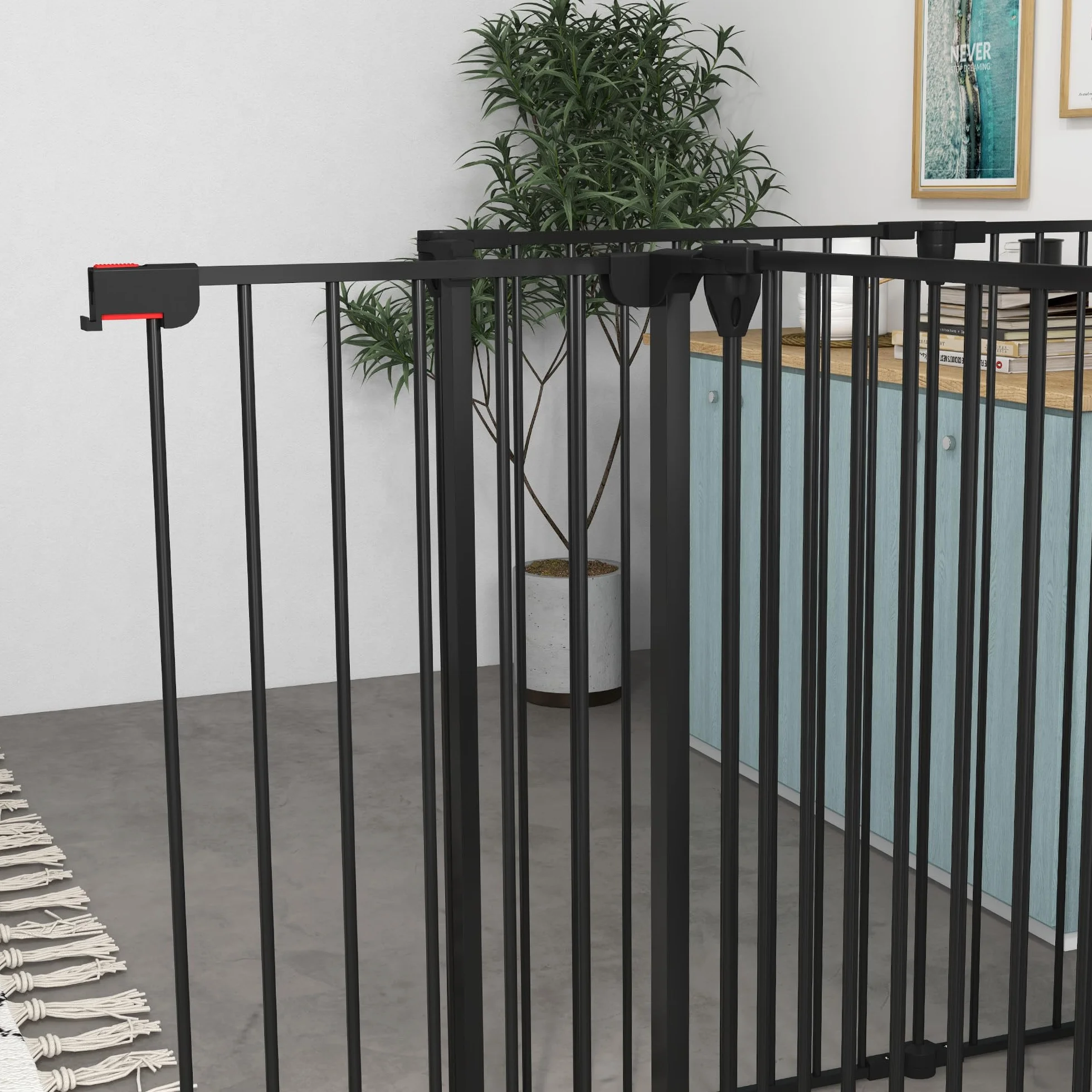 PawHut Cancellino per Cani Taglia Media Pieghevole con Doppia Chiusura di Sicurezza, Cancelletto di Sicurezza Modulabile in Metallo e Plastica, 123x102x100 cm, Nero