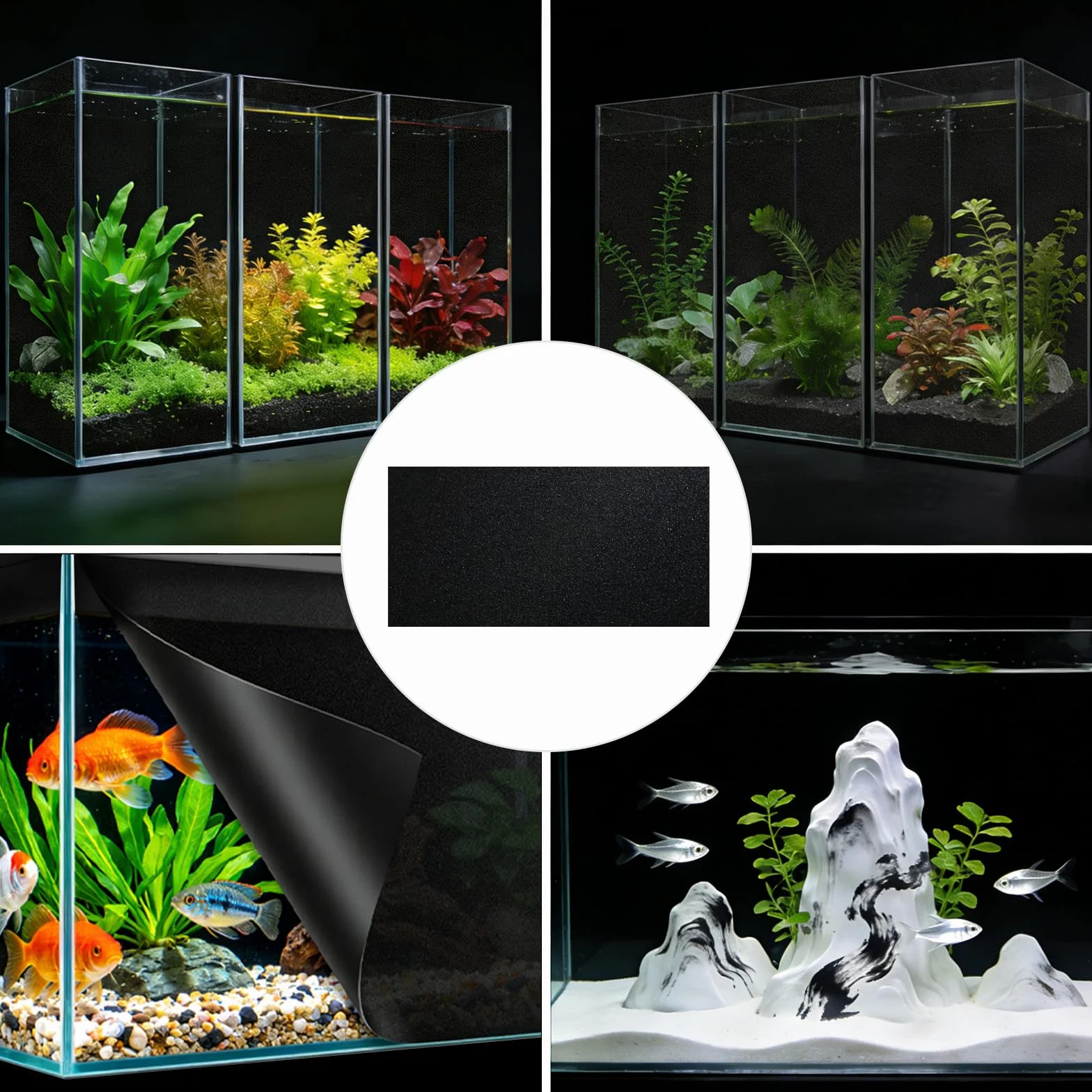 Sfondo acquario statico, adesivo in PVC nero per acquario, poster per acquario decorativo, adesivo statico per sfondo acquario nero (Schwarz mit Kleber, 30 x 200 cm)