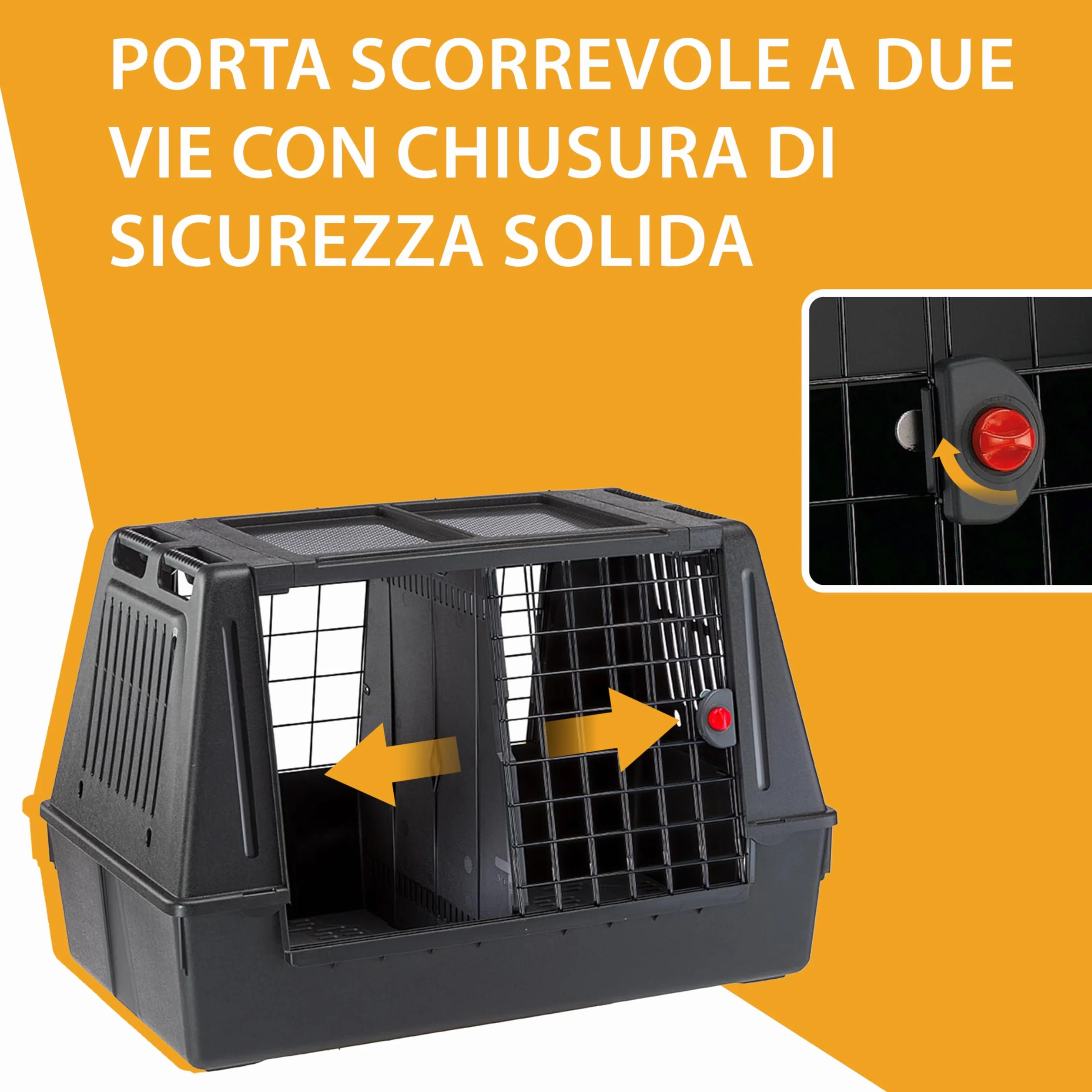 Ferplast ATLAS CAR 80 SCENIC Trasportino per Cani da Auto con Doppia Finestra, Tappeto Drenante, Portaoggetti, Maniglie, Doppia Apertura Scorrevole con Chiusura Sicura, Max 20 kg, 82 x 51 x h 61 cm