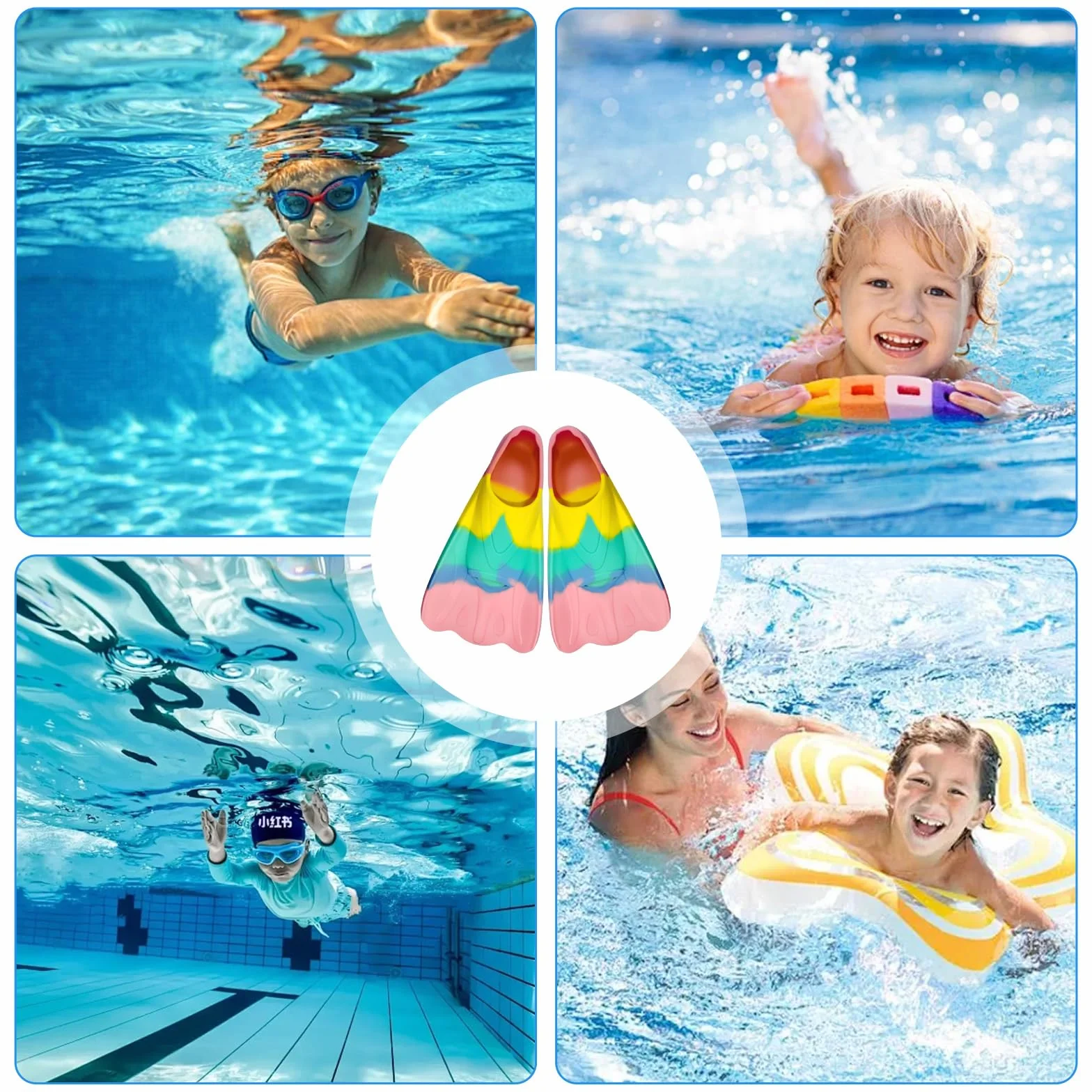 Pinne da nuoto in silicone corto per bambini e adulti allenamento snorkeling