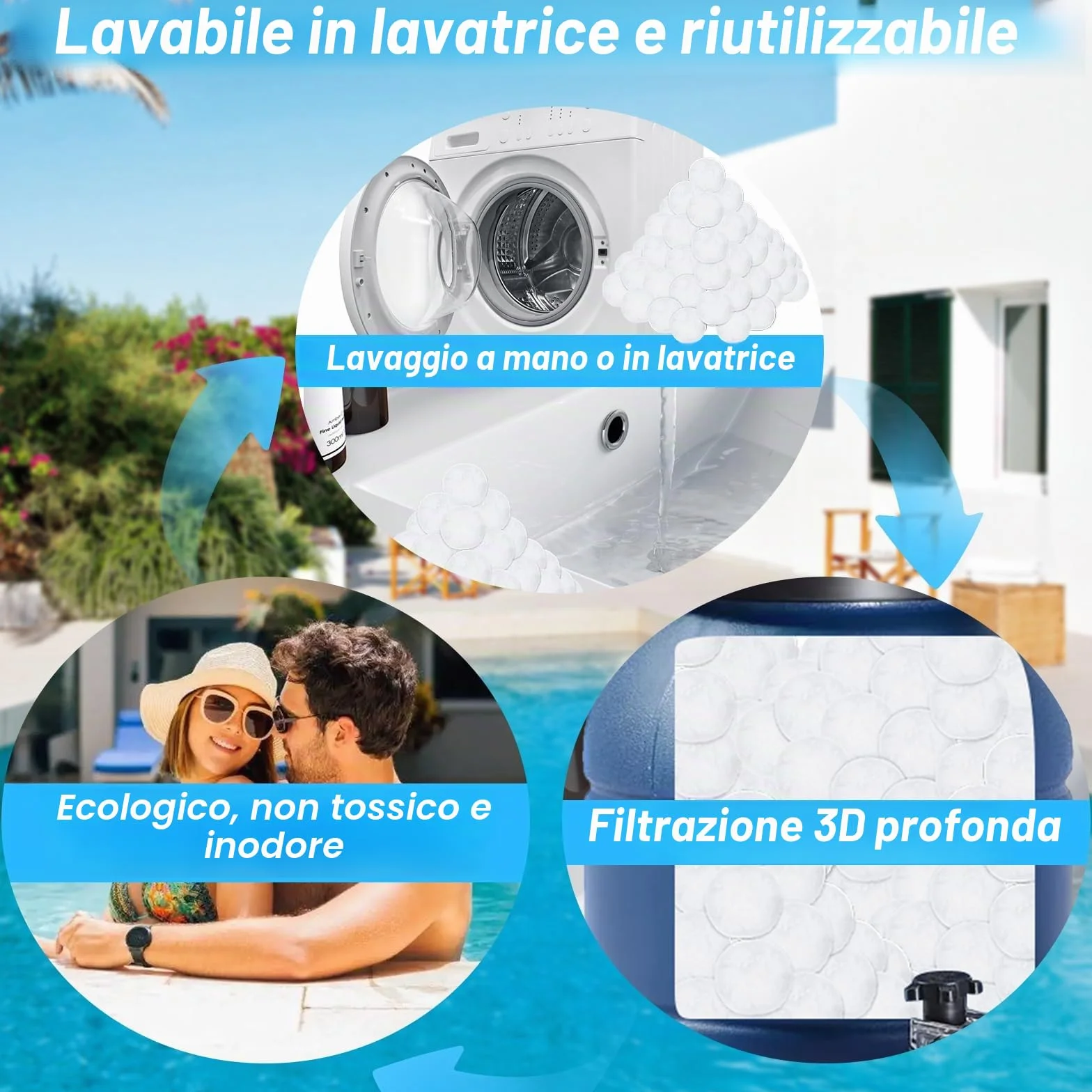 Zikenis 700 g Palline filtranti per impianto di filtraggio a Sabbia,700 g di Palline filtranti per Piscina Possono sostituire 25 kg di Sabbia filtrante,per Convient à Divers SystèMes De Filtration