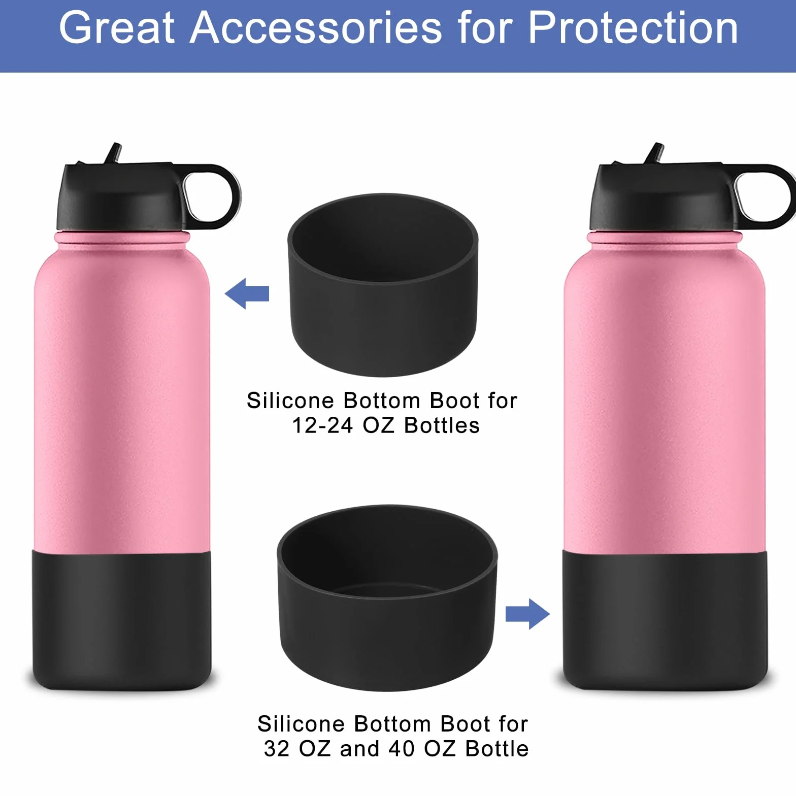 QUARKZMAN Copertura Silicone Protettiva Bottiglia d'Acqua 6.5cm 12-24 Oz Nero