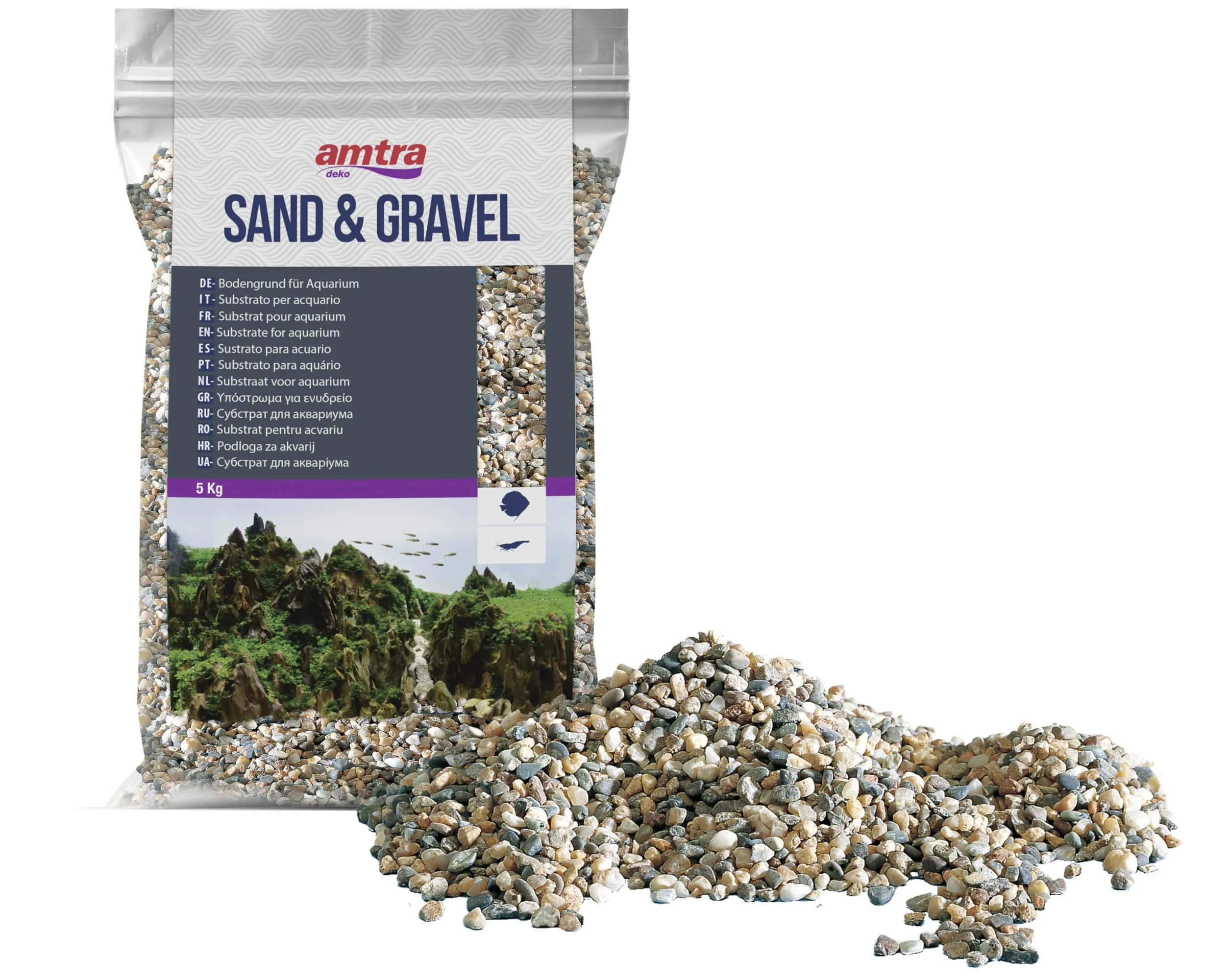 Amtra Policromo Ghiaia Naturale per acquario 3-4 mm 5 Kg